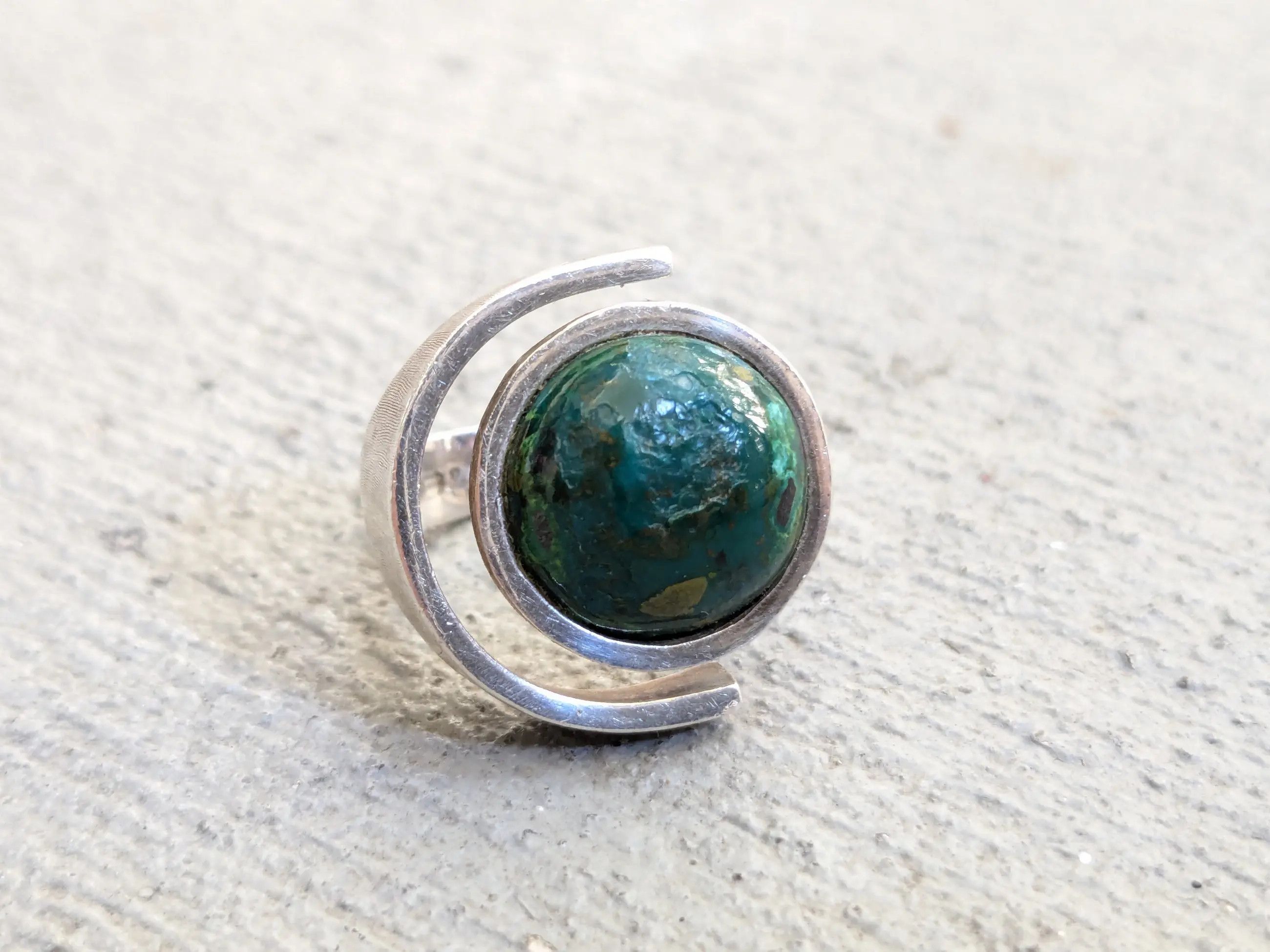 Jewelry Vintage Sterling Silver Ring Chrysocolla Size 7 Modern Size ONE SIZE - 4 Thumbnail