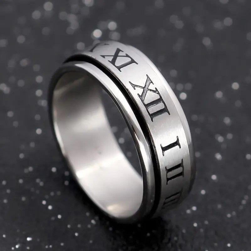 Jewelry × Vintage Silver Roman Numerals Ring Size 7-12 Size ONE SIZE - 2 Thumbnail
