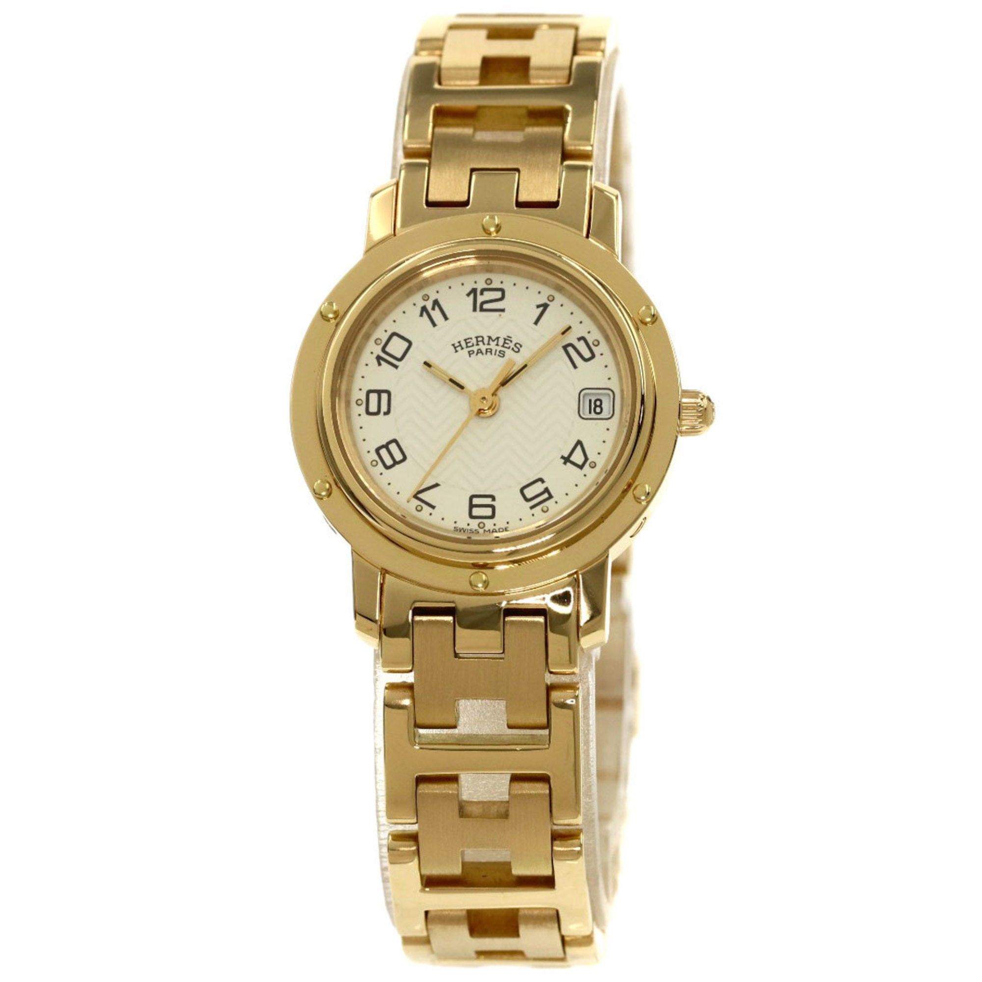 image of Hermes Cl4.285 Clipper Watch K18 Yellow Gold K18Yg Women's in Black