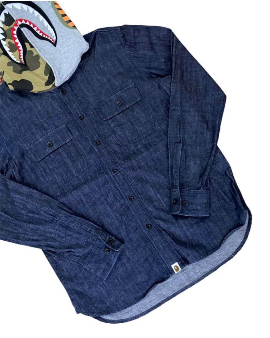 Bape ♦️Denim Shark Shirt Button Ups (Hoodie) Size US L / EU 52-54 / 3 - 3 Thumbnail