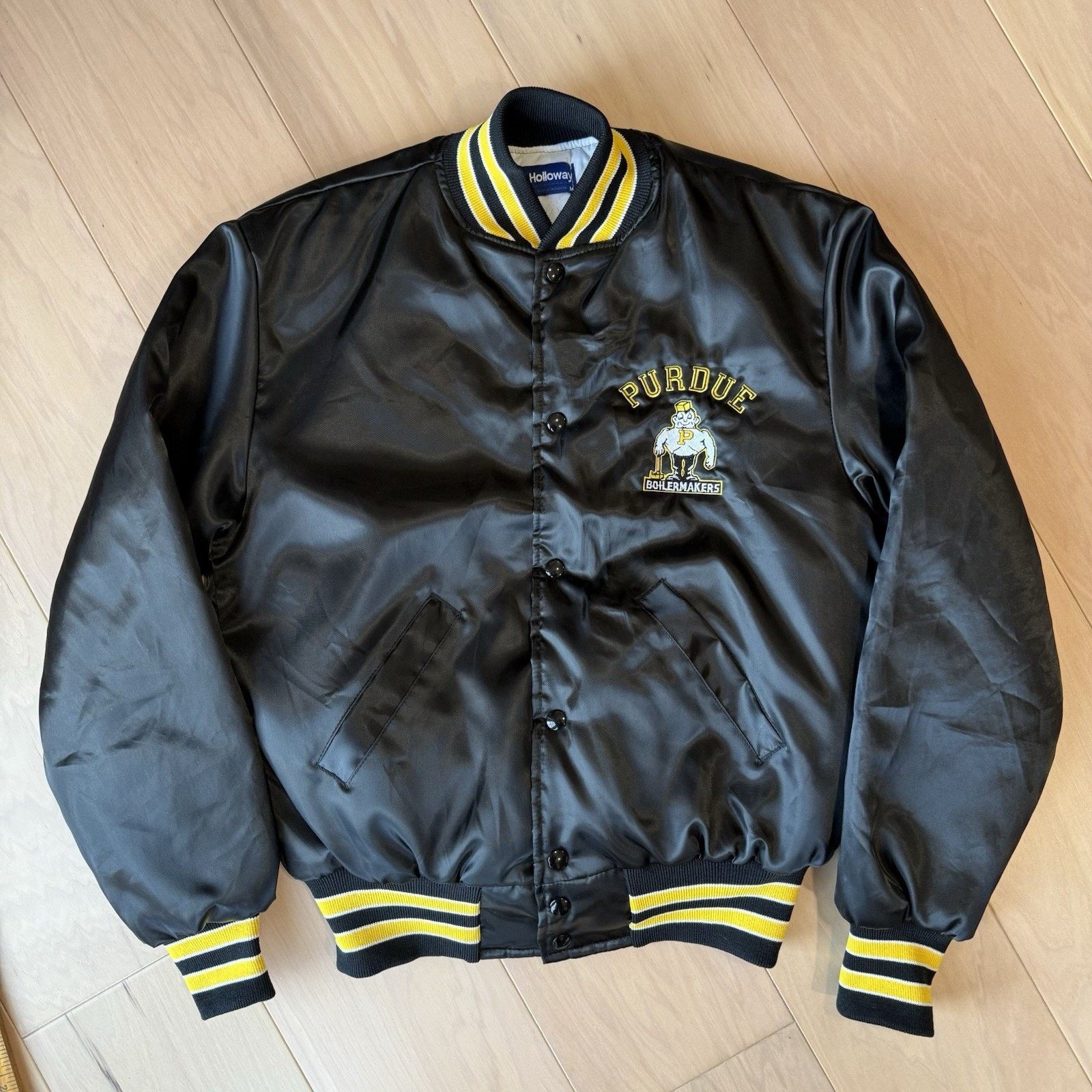 Vintage Vintage Purdue Boilermakers Bomber Jacket Medium Black Satin Size US M / EU 48-50 / 2 - 2 Thumbnail
