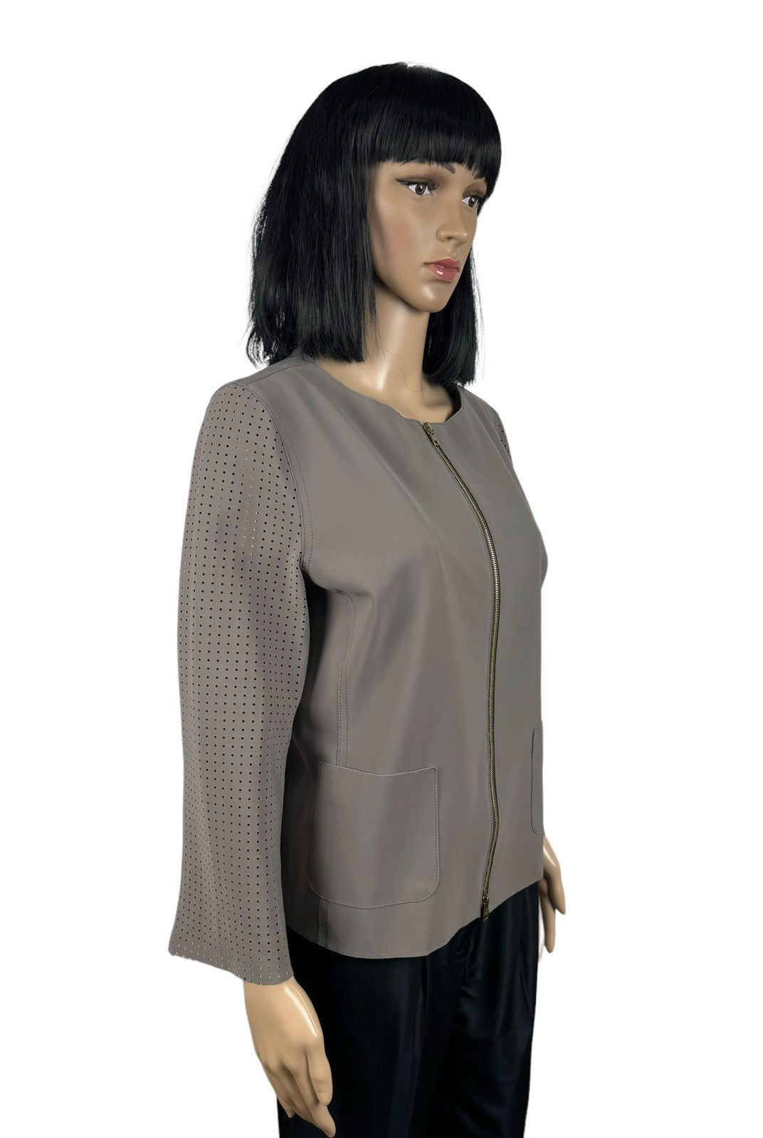 Herno HERNO Round Neck Zip Gray Jacket Perforated Size 46 Size L / US 10 / IT 46 - 4 Thumbnail