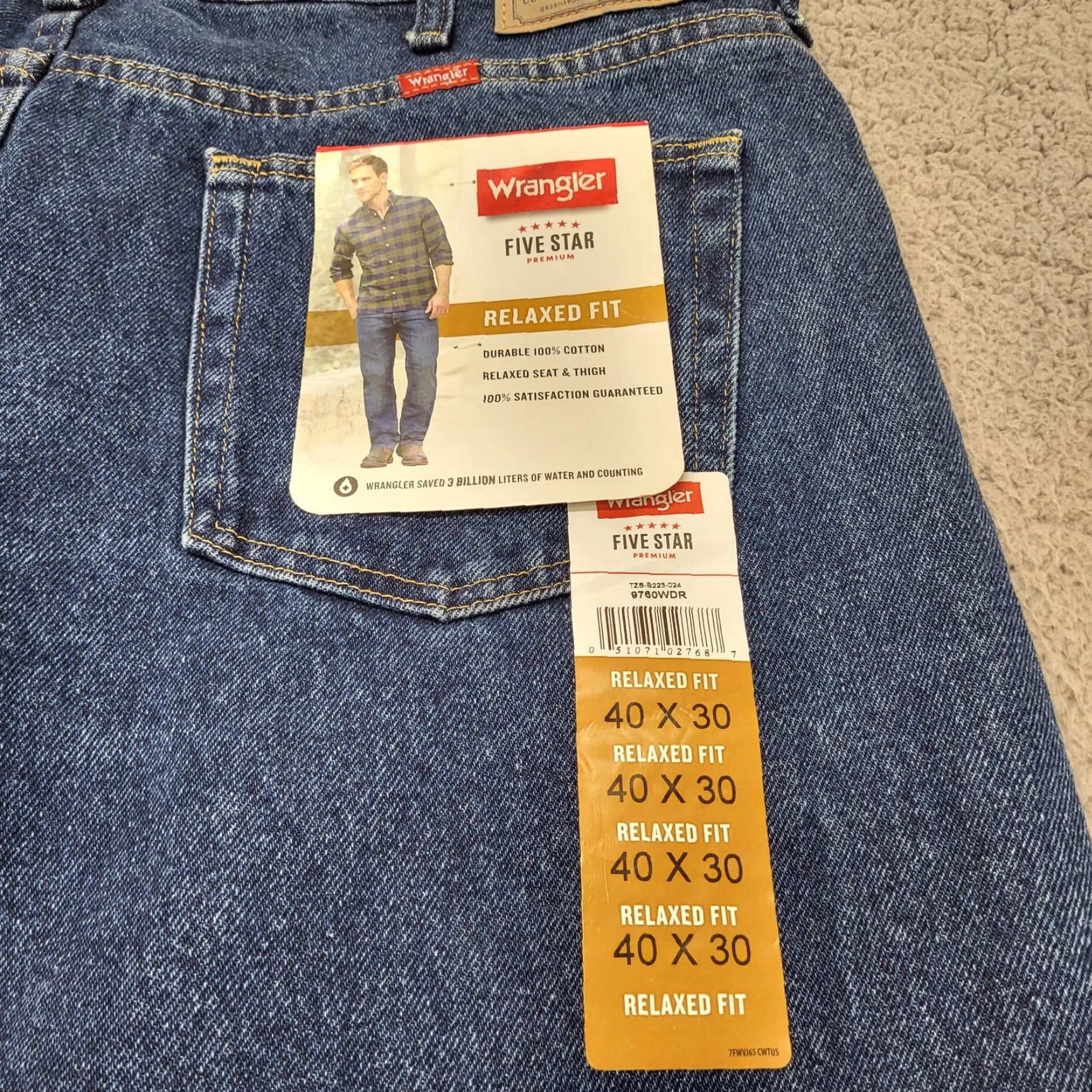 Wrangler Wrangler Jeans Men's 40x30 Blue Five Star Premium Relaxed Fit Denim Western Five Pocket 100% Cotton Regular Size Type Jeans Mens Size US 40 / EU 56 - 4 Thumbnail