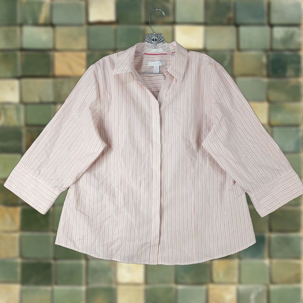 Vintage VINTAGE Chico's Pink Striped Button-Up Shirt Women Size 3 Size XS / US 0-2 / IT 36-38 - 1 Thumbnail