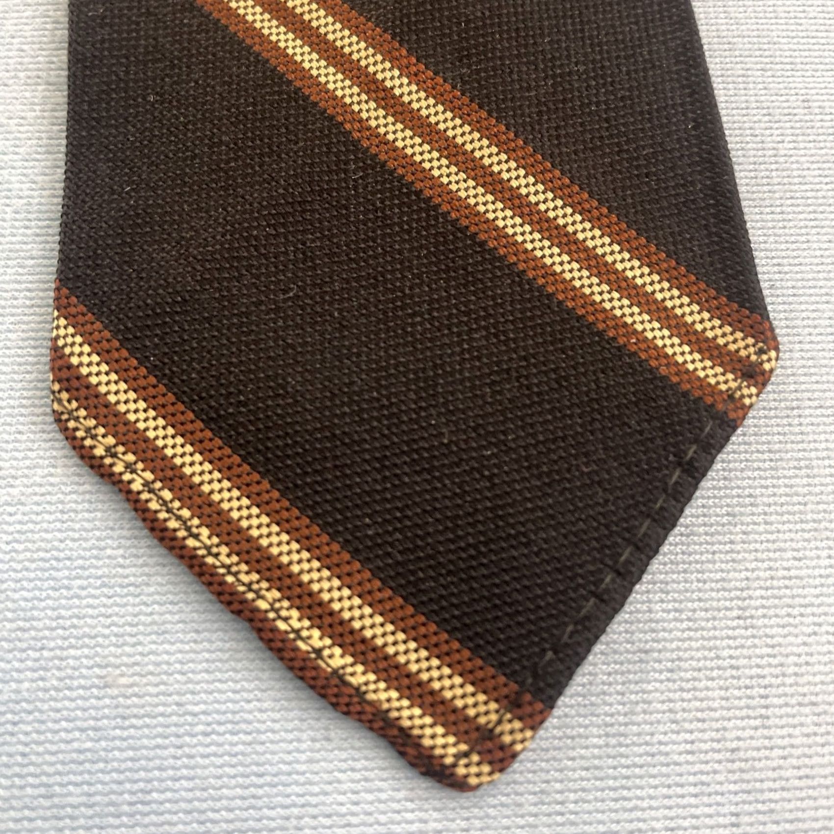 Arrow Vtg 60s 70s Repp Stripe Tie Woven Poly Navy Brown Exec Narrow Cravat 2.5x55 Capsule Necktie Mens Size ONE SIZE - 2 Thumbnail