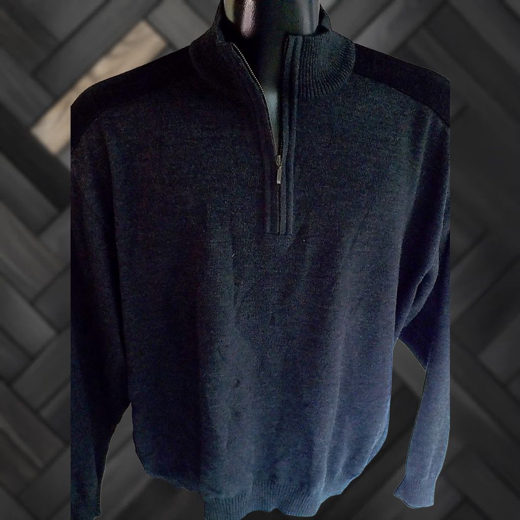 Vintage ST. Croix Knits 1/4 Zip Sweater Gray/Black XL Wool/Cotton Men's Pullover Elbow Patches Size US XL / EU 56 / 4 - 1 Thumbnail
