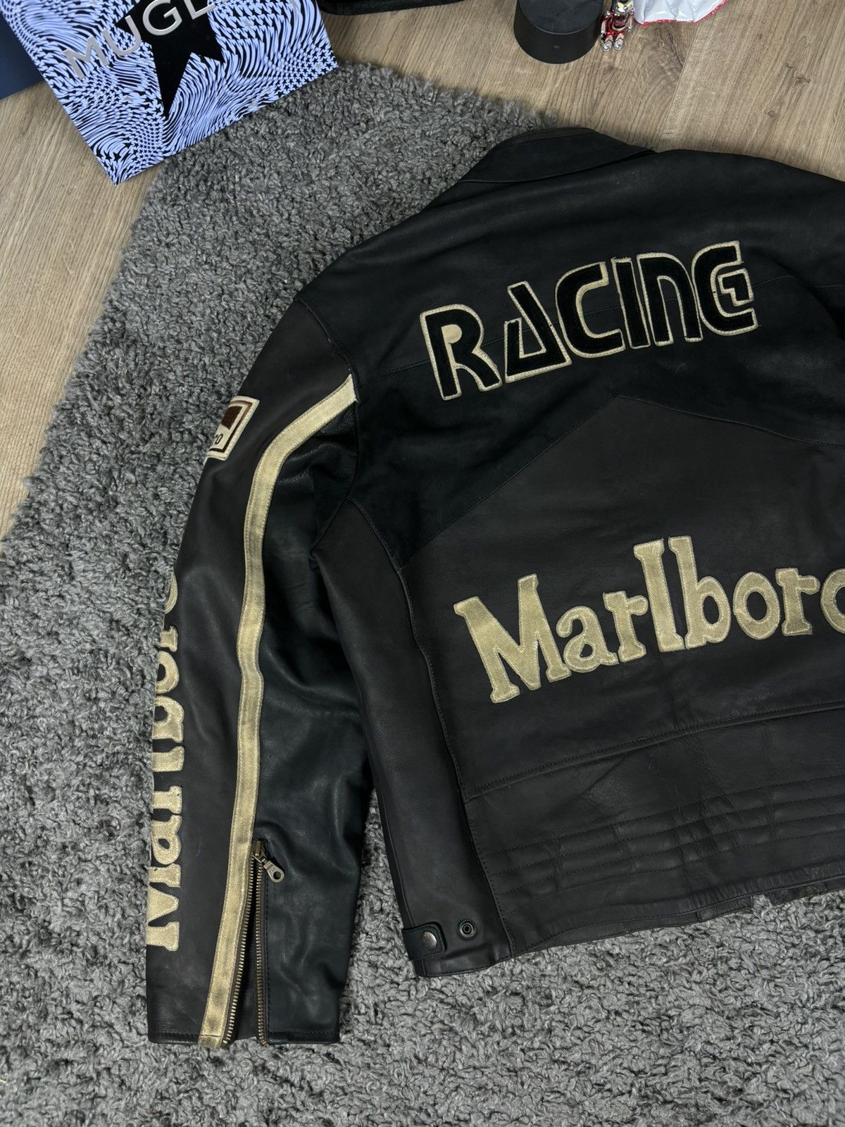 Vintage Rare Vintage Marlboro Black Leather Racing Jacket 90s | Grailed