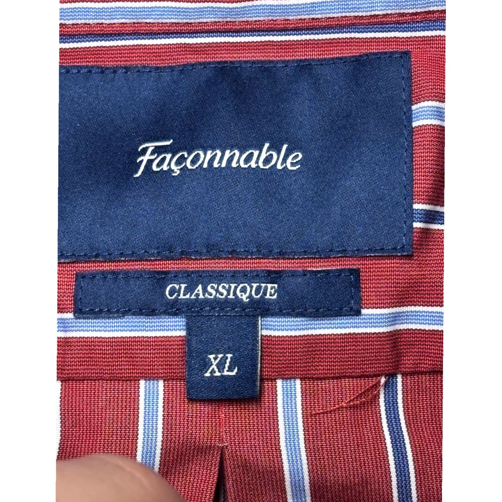 Faconnable Faconnable Classique Button-Down Shirt Mens XL Striped Burgundy Red Blue White Pattern Classic 50in Chest Vintage No Size US XL / EU 56 / 4 - 4 Thumbnail