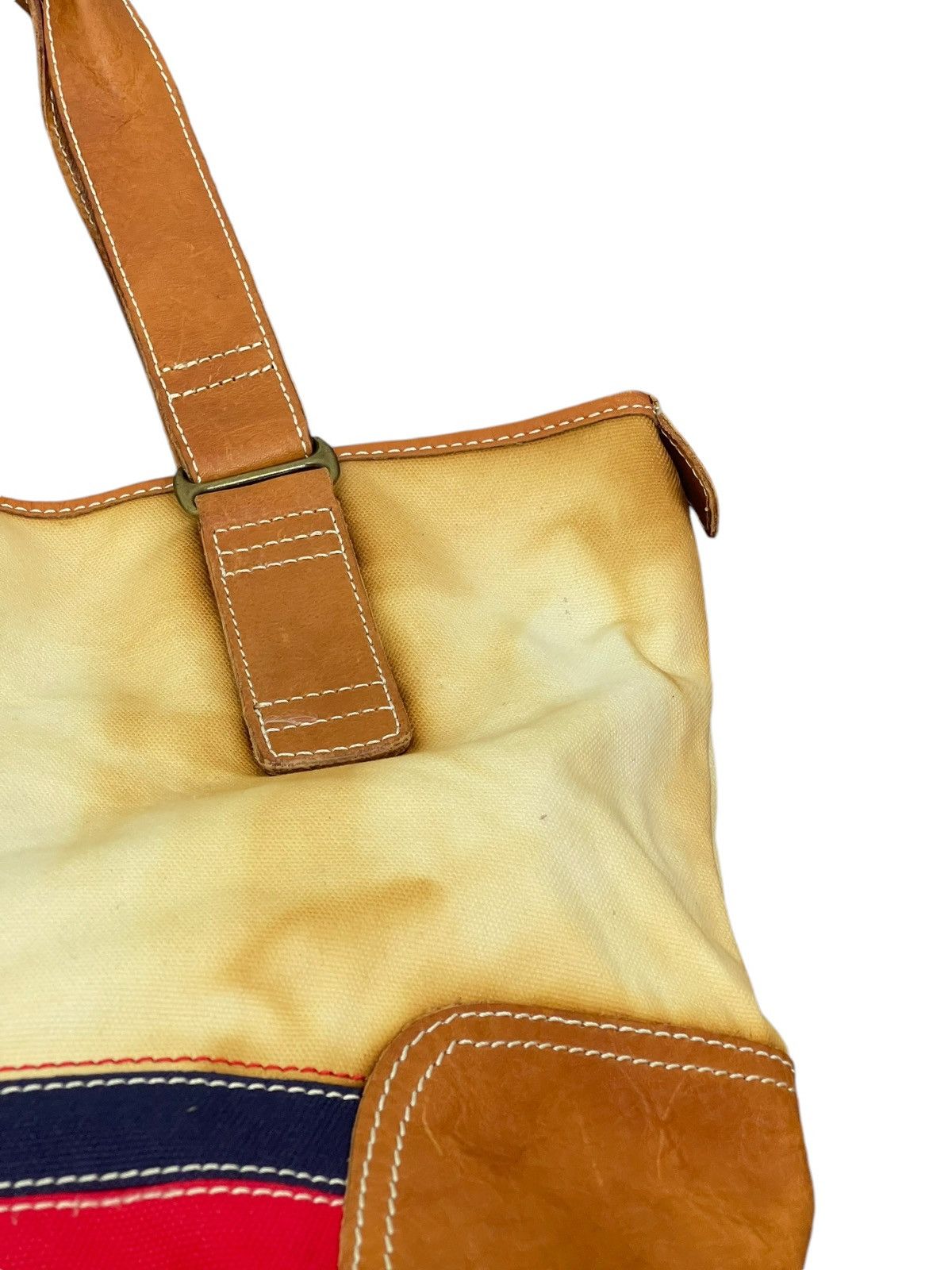 Genuine Leather Leather Cotton Canvas Vtg Tommy Hilfiger Tote Bag 4🟩 Size ONE SIZE - 9 Thumbnail