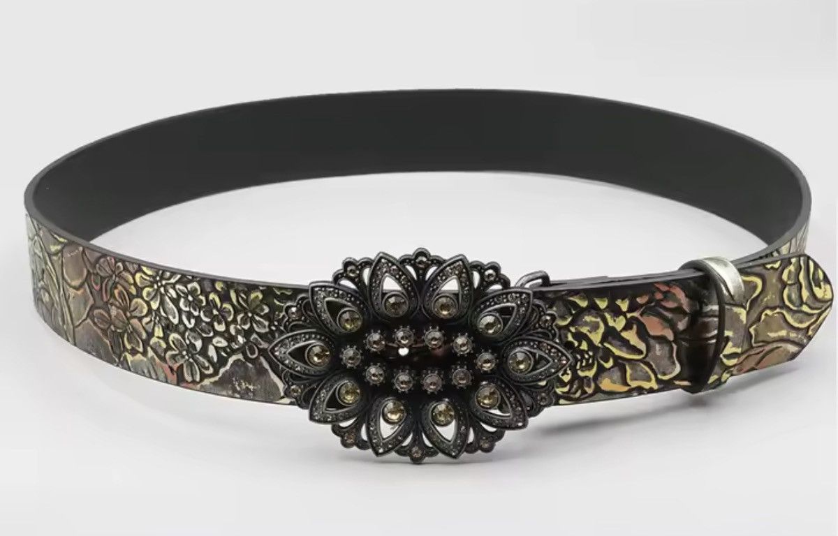 Japanese Brand 100 cm Rhinestone Inlaid Belt with Leaf Pattern Printed Belt Size 32 - 3 Thumbnail