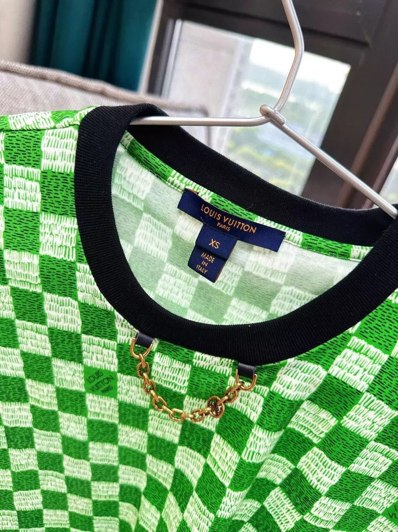 Louis Vuitton LV Green Checkered Short Sleeve TShirt-2506 Size XS / US 0-2 / IT 36-38 - 4 Thumbnail