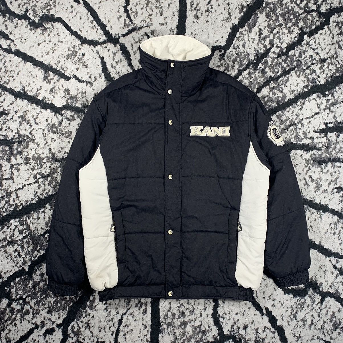 image of 90's Vintage Karl Kani Down Puffer Jacket Big Logo Kani 23 in Black White, Men's (Size XL)