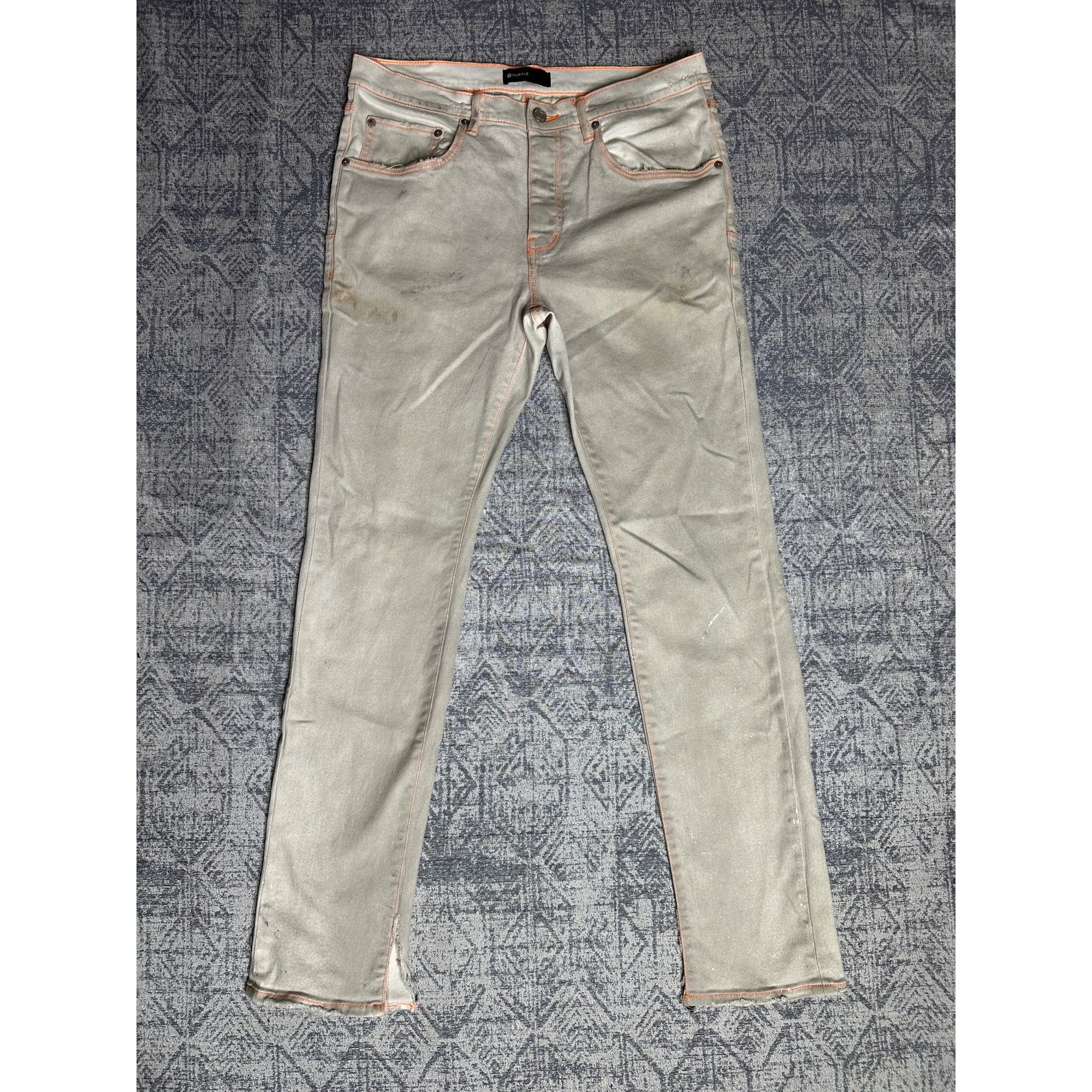 Purple Brand P001 Split Distressed Hem White Neon Stitch - O