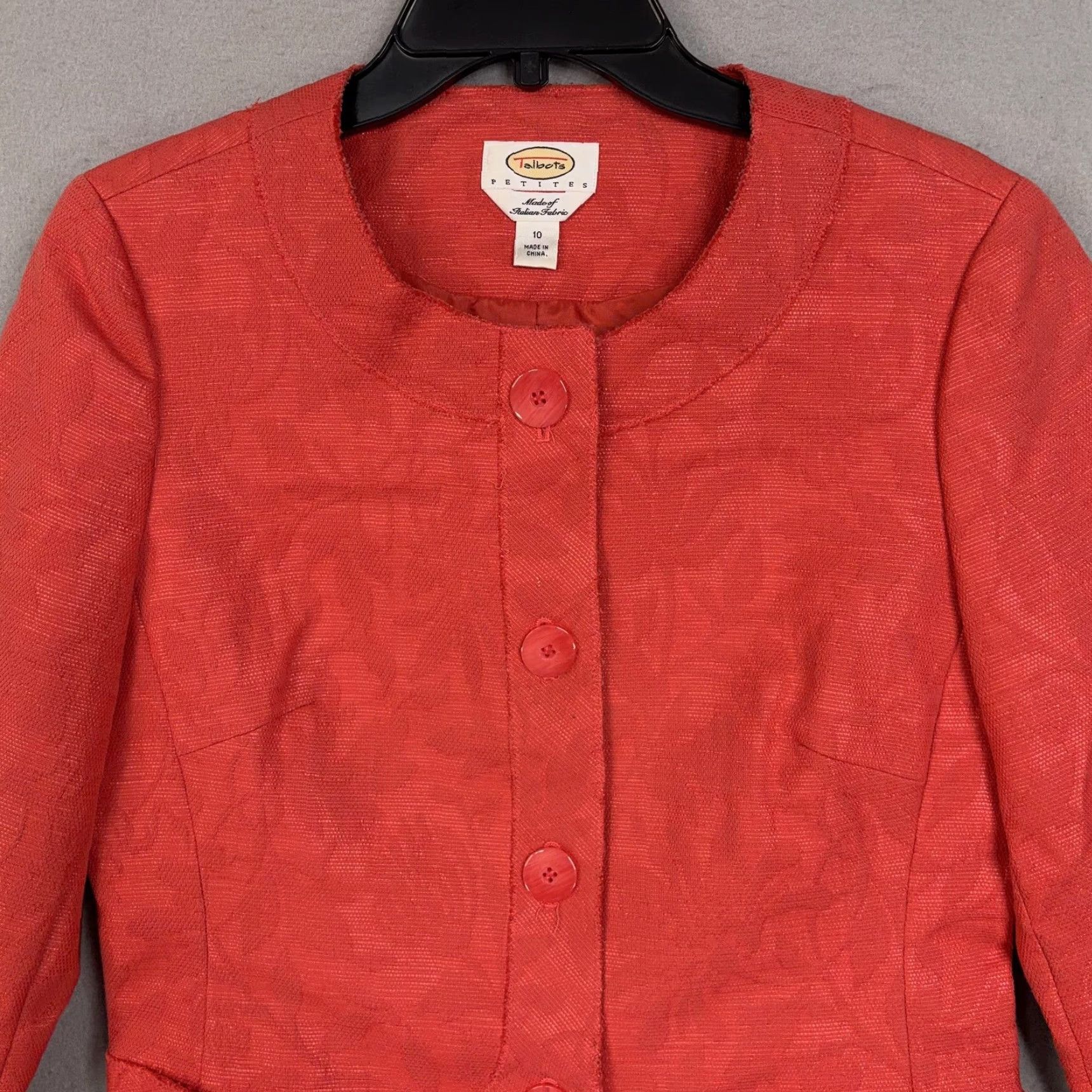 Talbots Talbots Blazer Womens 10P Red Floral Collarless Short Jacket Dressy Feminine Petites Size L / US 10 / IT 46 - 2 Thumbnail