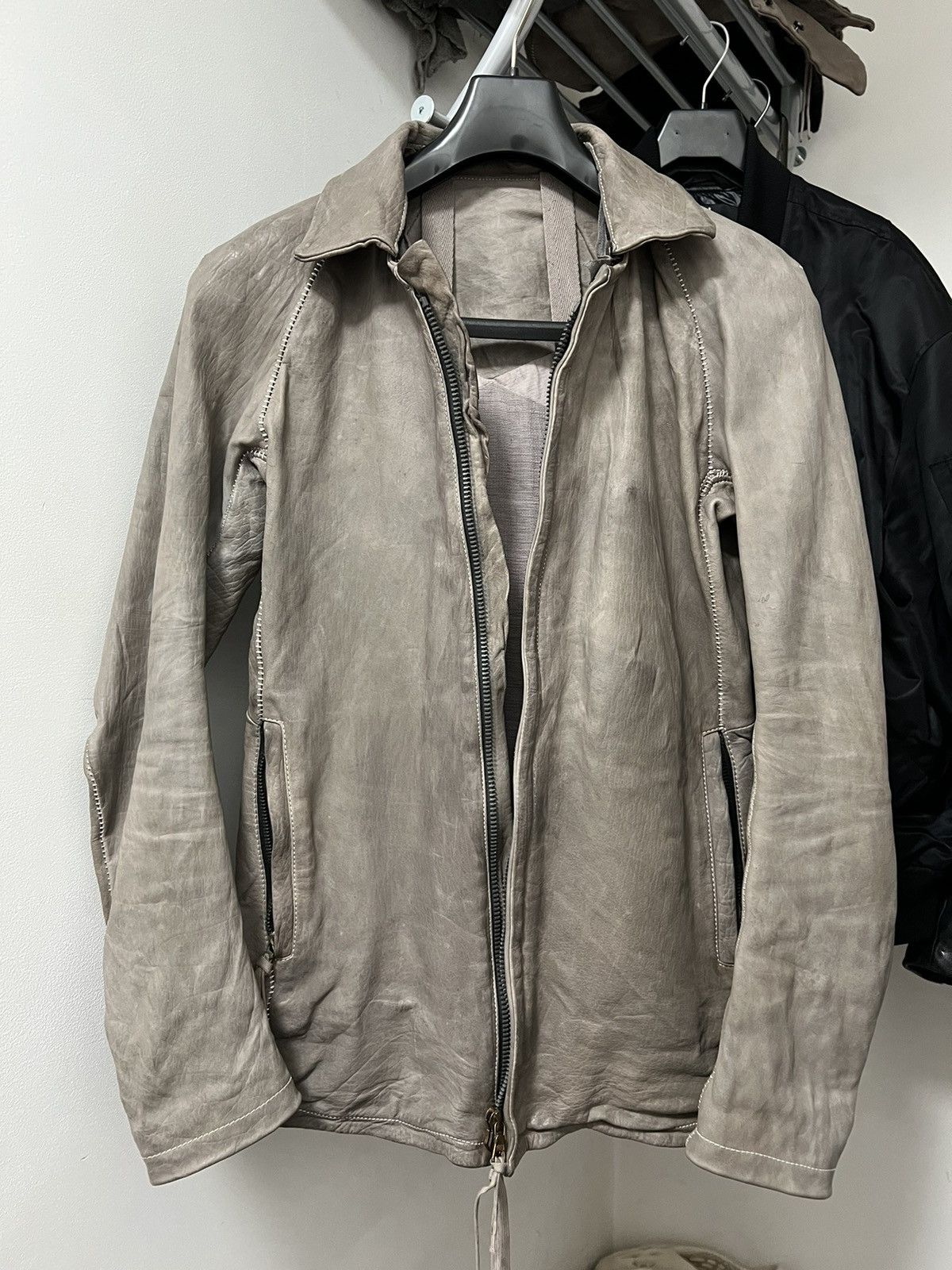 image of Boris Bidjan Saberi J2 Yak Skin Leather Jacket in Grey, Men's (Size Medium)