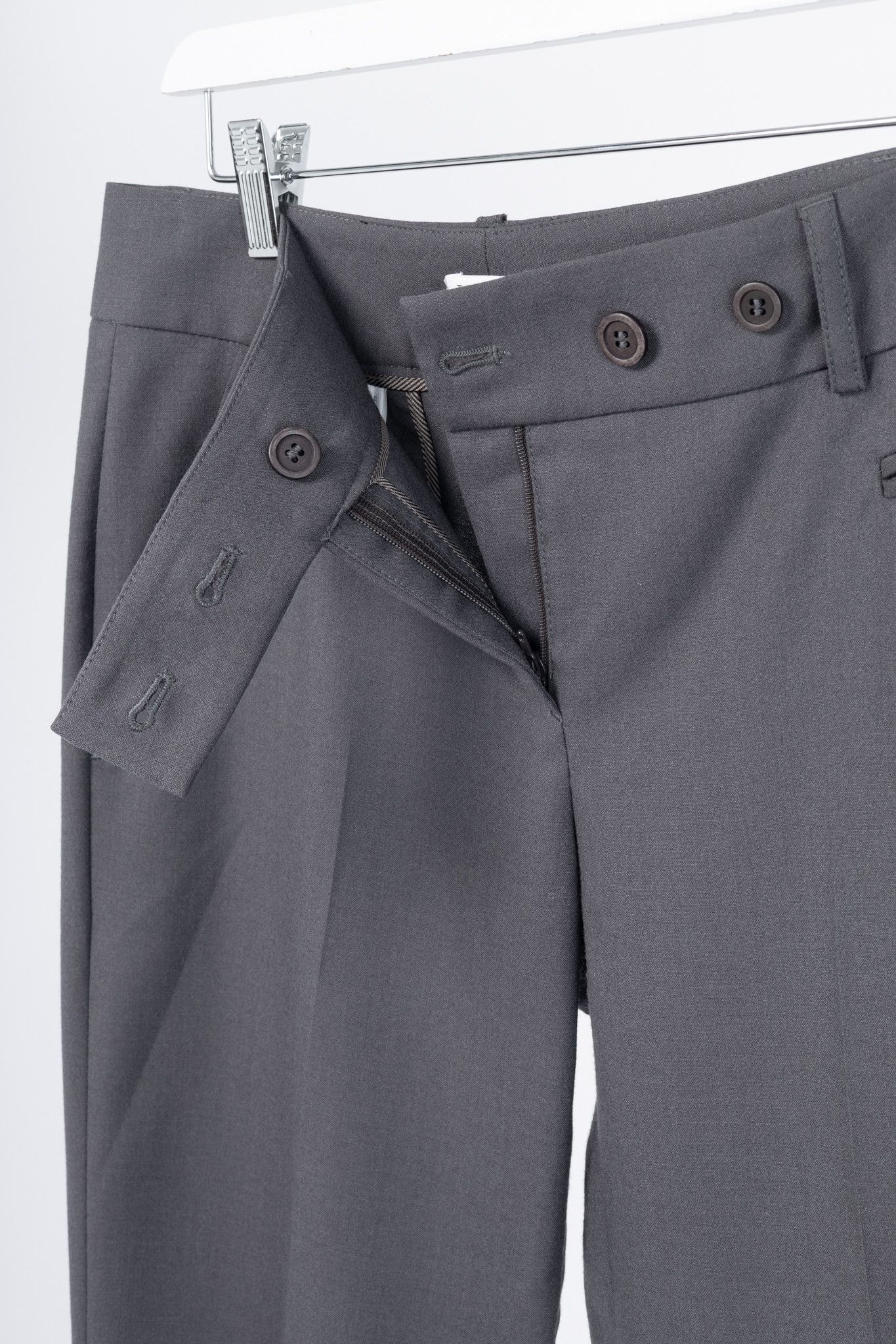 Brunello Cucinelli Brunello Cucinelli Grey Wool Double-Button-Fly Trousers Size 28" / US 6 / IT 42 - 8 Thumbnail
