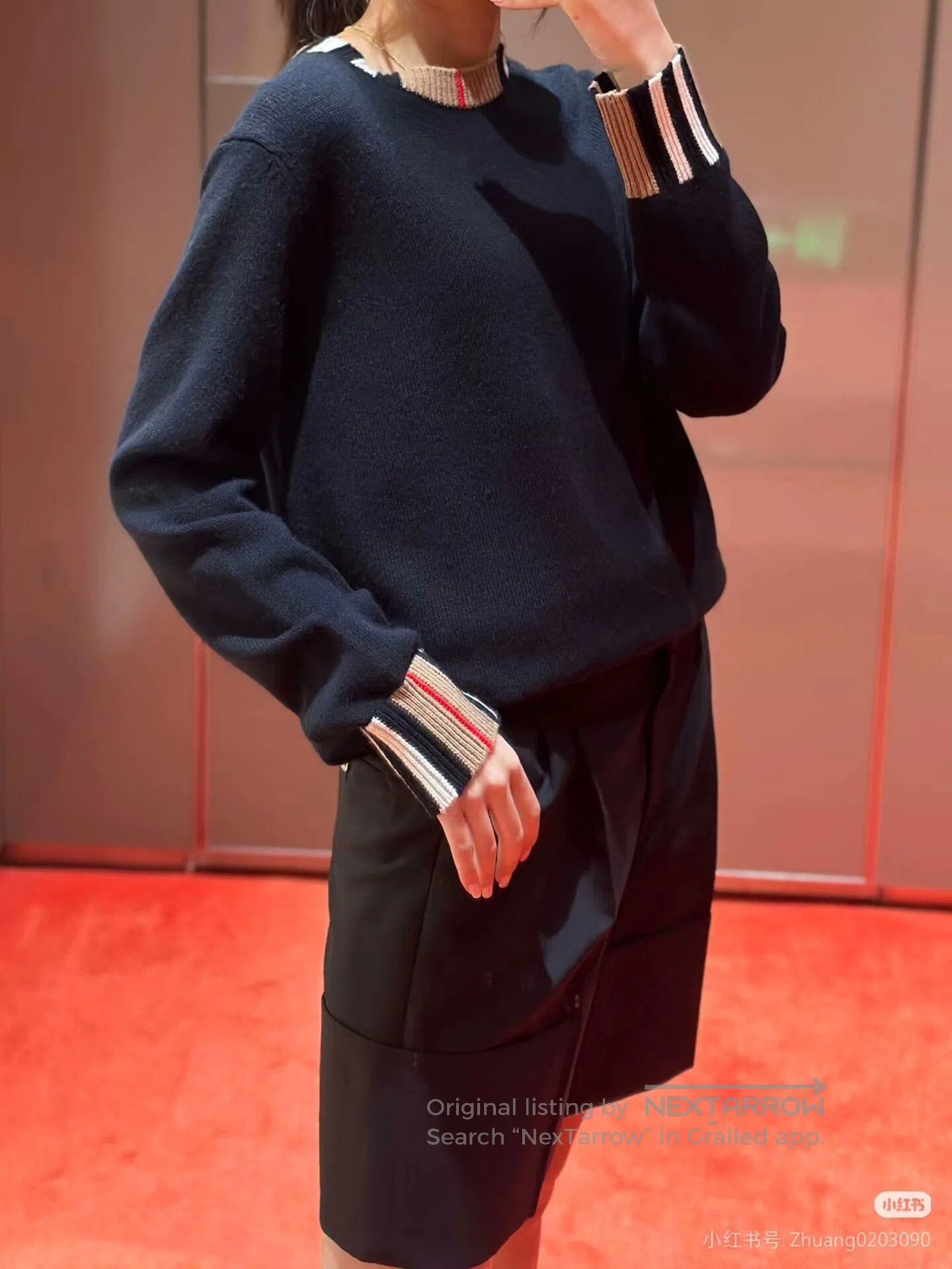 Burberry Burberry Black Knit Sweater with Check Details. Size US M / EU 48-50 / 2 - 4 Thumbnail