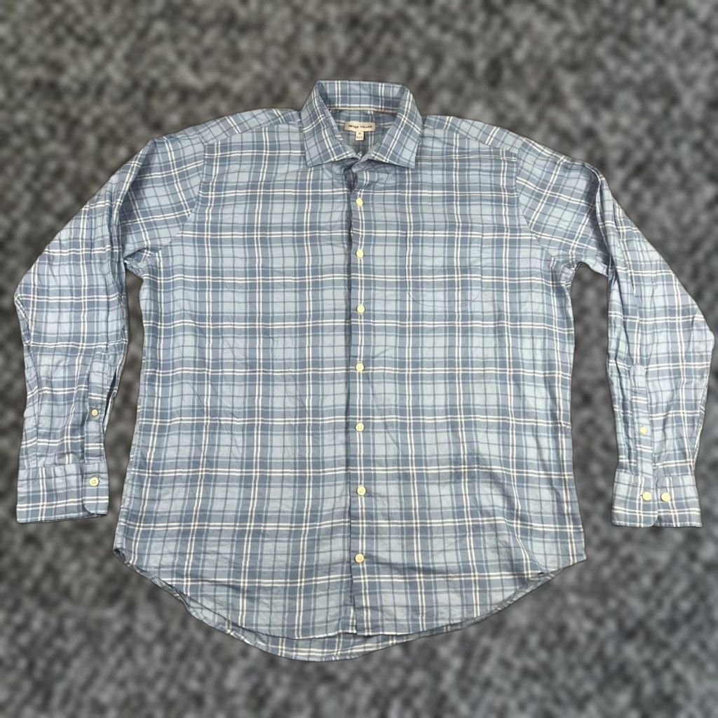 Peter Millar Peter Millar Button-Up Shirt XL Blue Plaid Long Sleeve 100% Cotton Mens Regular Fit Size US XL / EU 56 / 4 - 1 Thumbnail