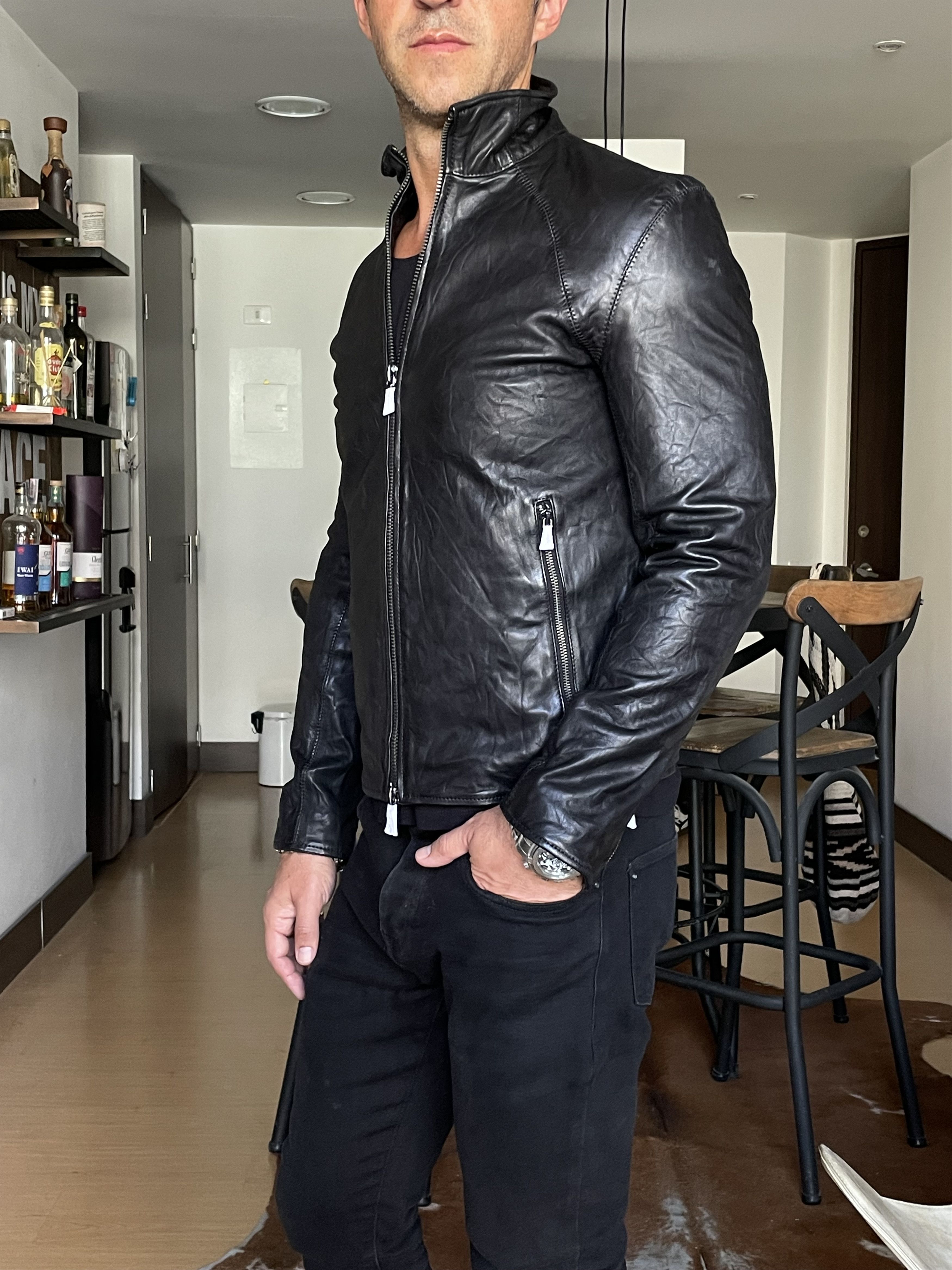 John Varvatos John Varvatos Crinkled Slim Fit Leather Jacket Black Size US M / EU 48-50 / 2 - 8 Thumbnail