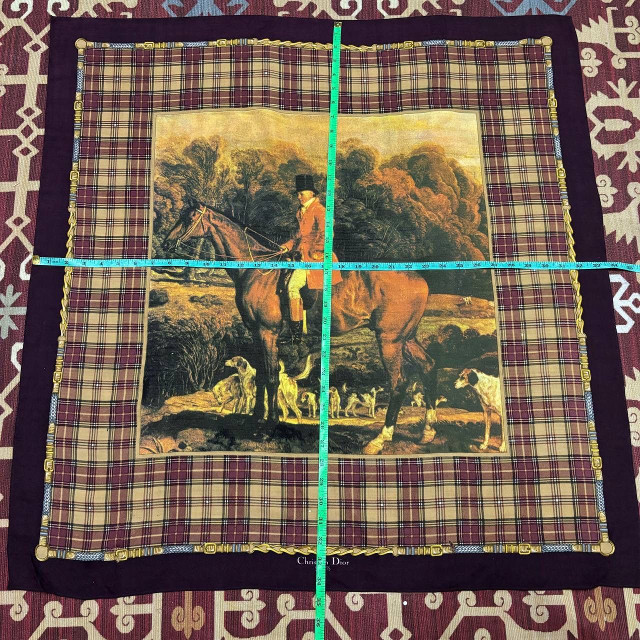 Christian Dior Monsieur Christian Dior Vintage Silk Scarf Babushka Fox Hunt Scene Size ONE SIZE - 9 Thumbnail