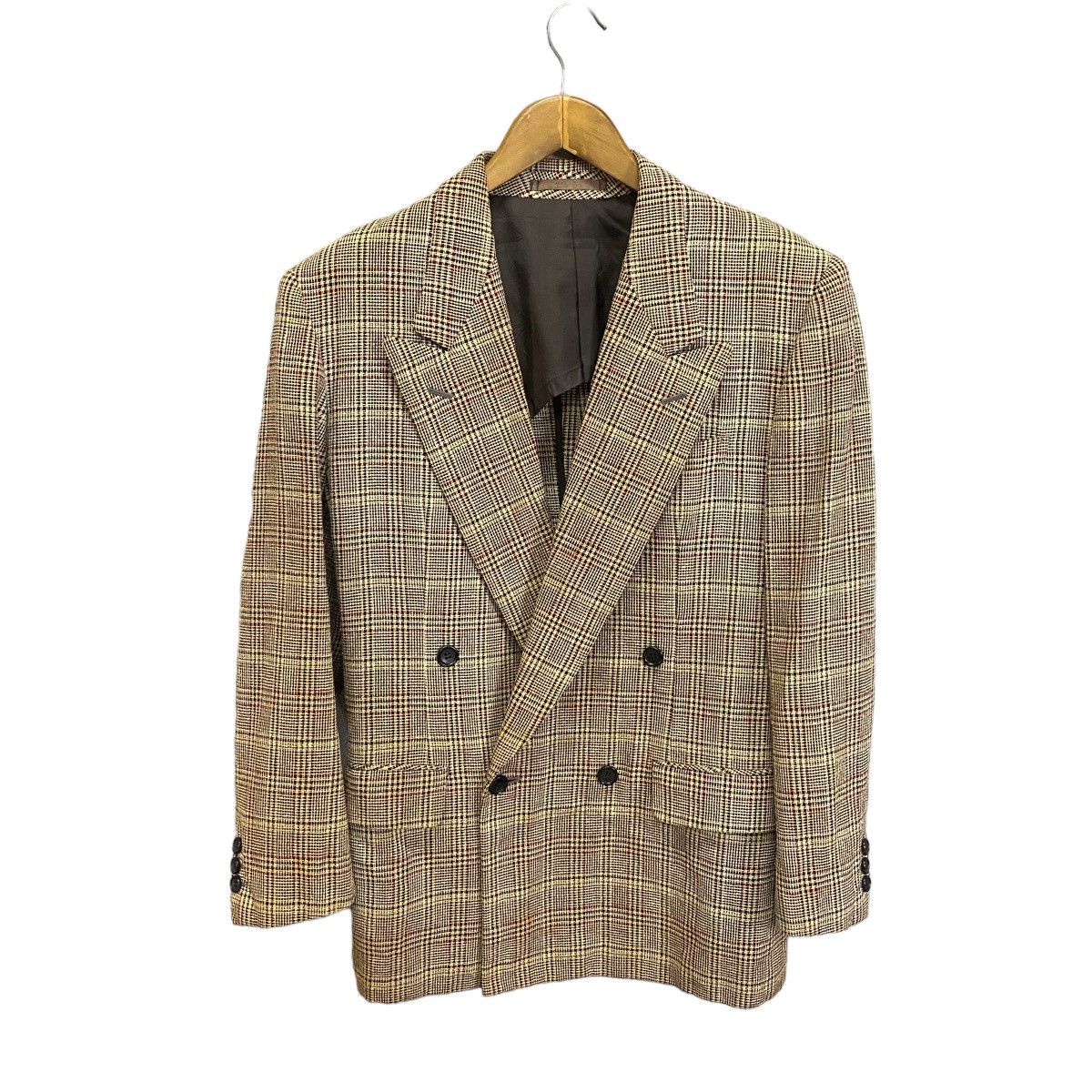 image of Men Bigi Chekered Double Breasted Coat in Khaki (Size Medium)