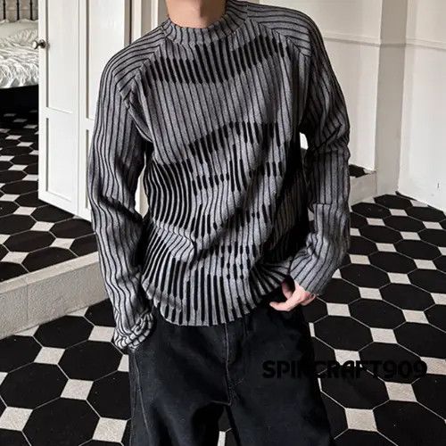 VIBE Graphic y2k Style Striped Knit Sweater Size US L / EU 52-54 / 3 - 1 Thumbnail