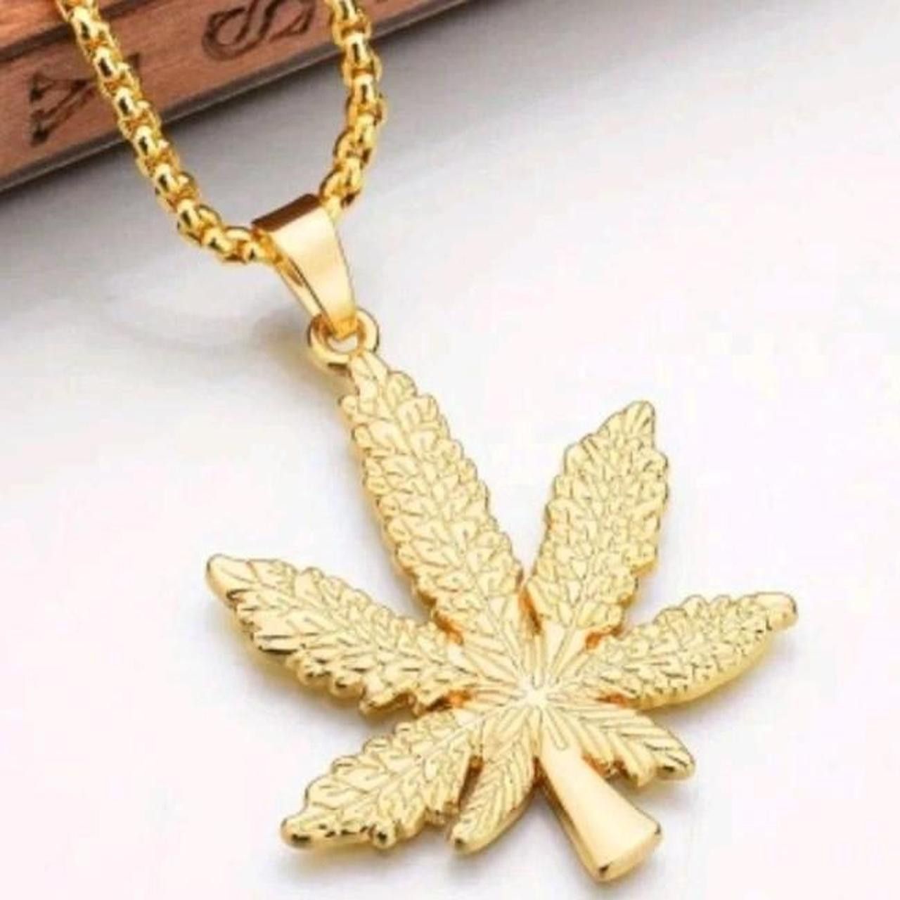 Other Marijuana Leaf Pendant Necklace Gold Color Size ONE SIZE - 1 Thumbnail