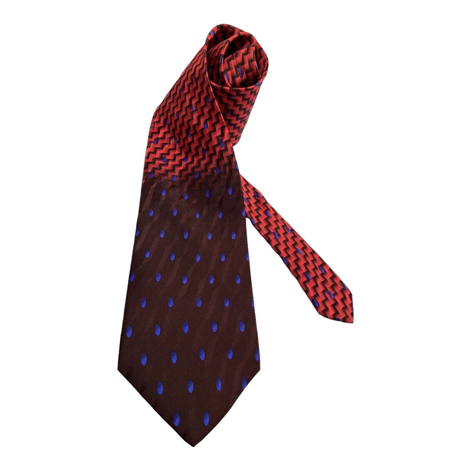 Serica SERICA Red & Brown Geometric Luxury Silk Tie France W: 3.75" Size ONE SIZE - 2 Thumbnail