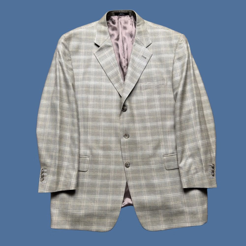 Joseph Abboud Joseph Abboud Blazer Mens 46R Wool Silk Sport Coat Jacket Gray Windowpane Notch Lapel Four-Button Cuffs Size 46R - 1 Thumbnail