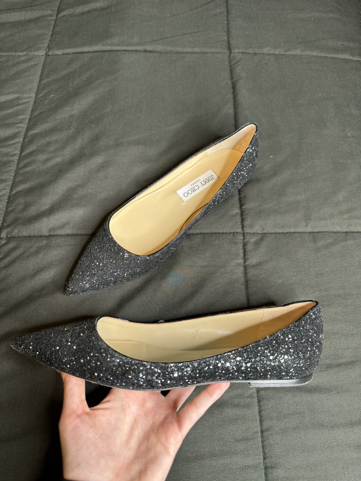 Jimmy Choo Jimmy Choo “Love/Alina Pointed-Toe Ballet” Glitter Flats Size US 9 / IT 39 - 5 Thumbnail