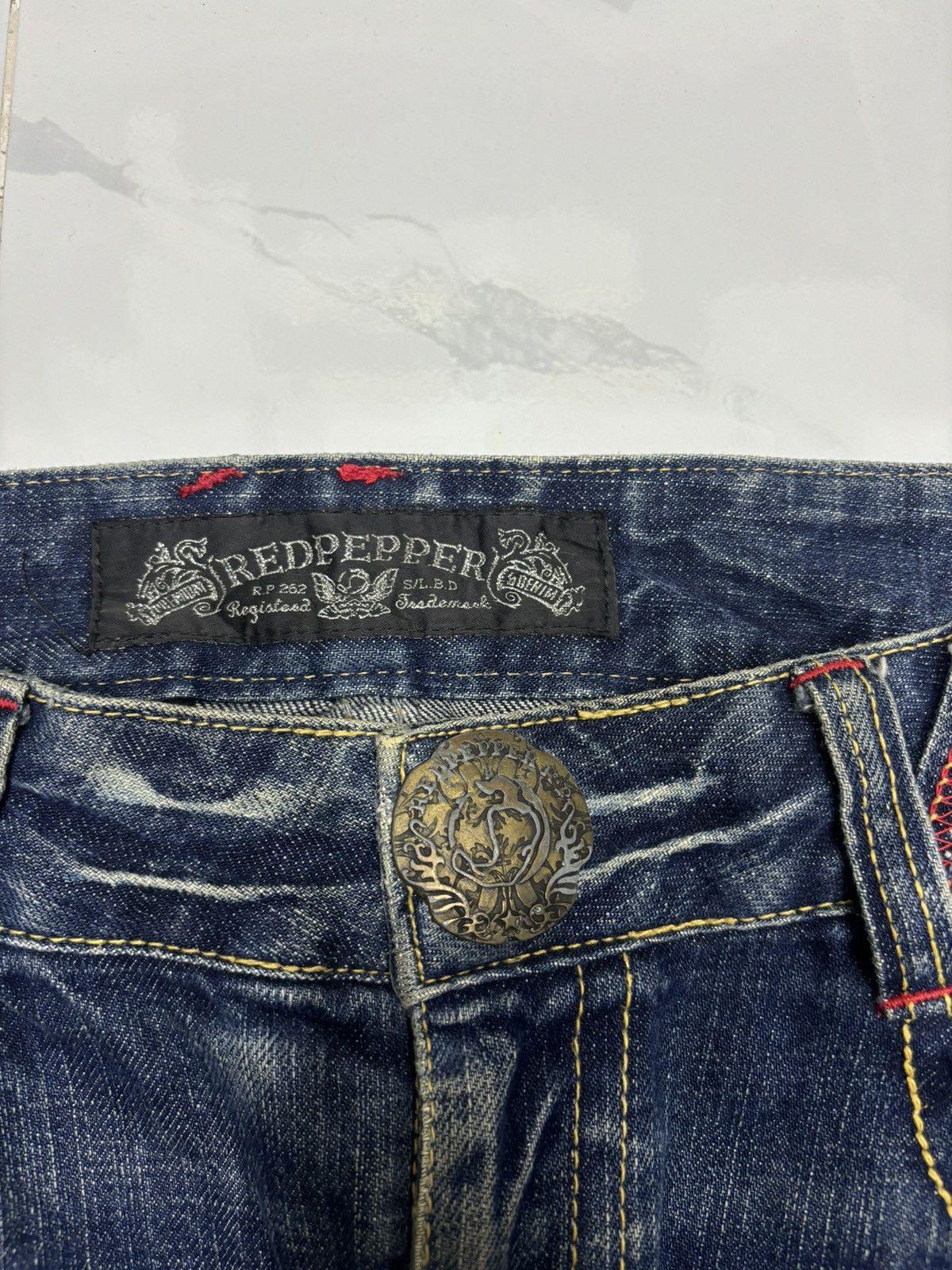 Ed Hardy × Japanese Brand RARE VINTAGE RED PEPPER BAGGY FLARE DISTRESS JEANS Size US 33 - 9 Thumbnail