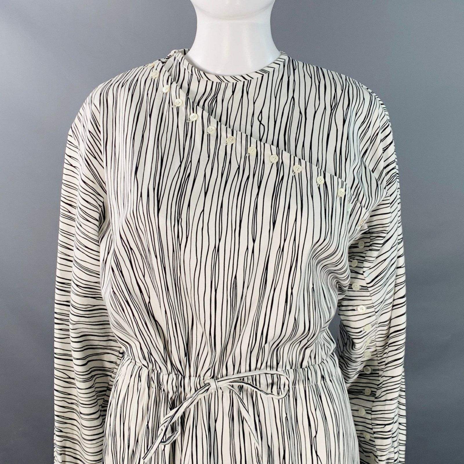 Rochas ROCHAS 2 Black White Cotton Stripe Button Trim A-Line Dress Size XS / US 0-2 / IT 36-38 - 2 Thumbnail