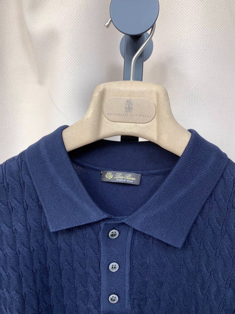 Loro Piana LORO PIANA Dark blue cotton knitted T-shirt with lace Size US L / EU 52-54 / 3 - 3 Thumbnail