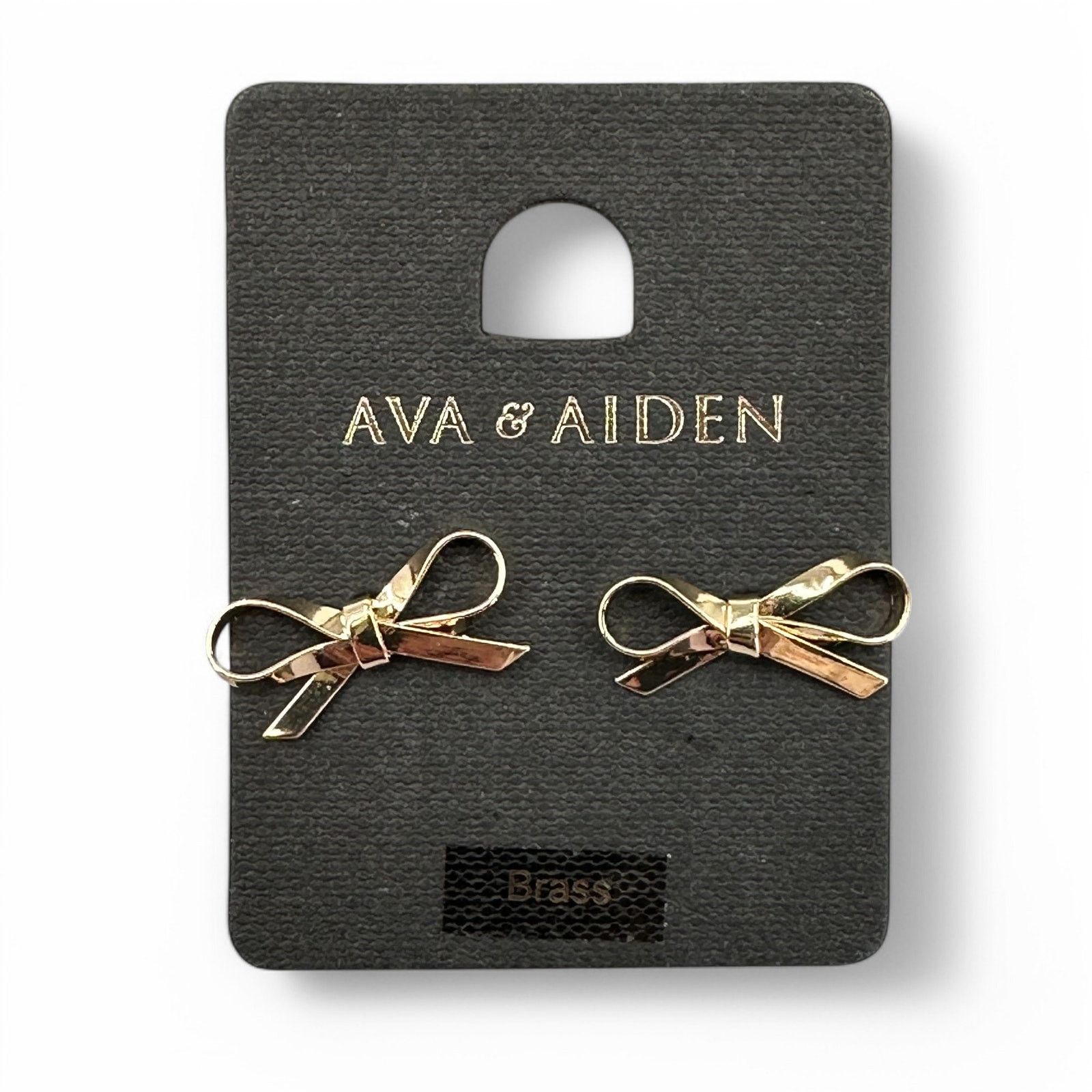 Other Ava and Aiden Brass Stud Earrings Tiny Bows New on Card Size ONE SIZE - 2 Thumbnail