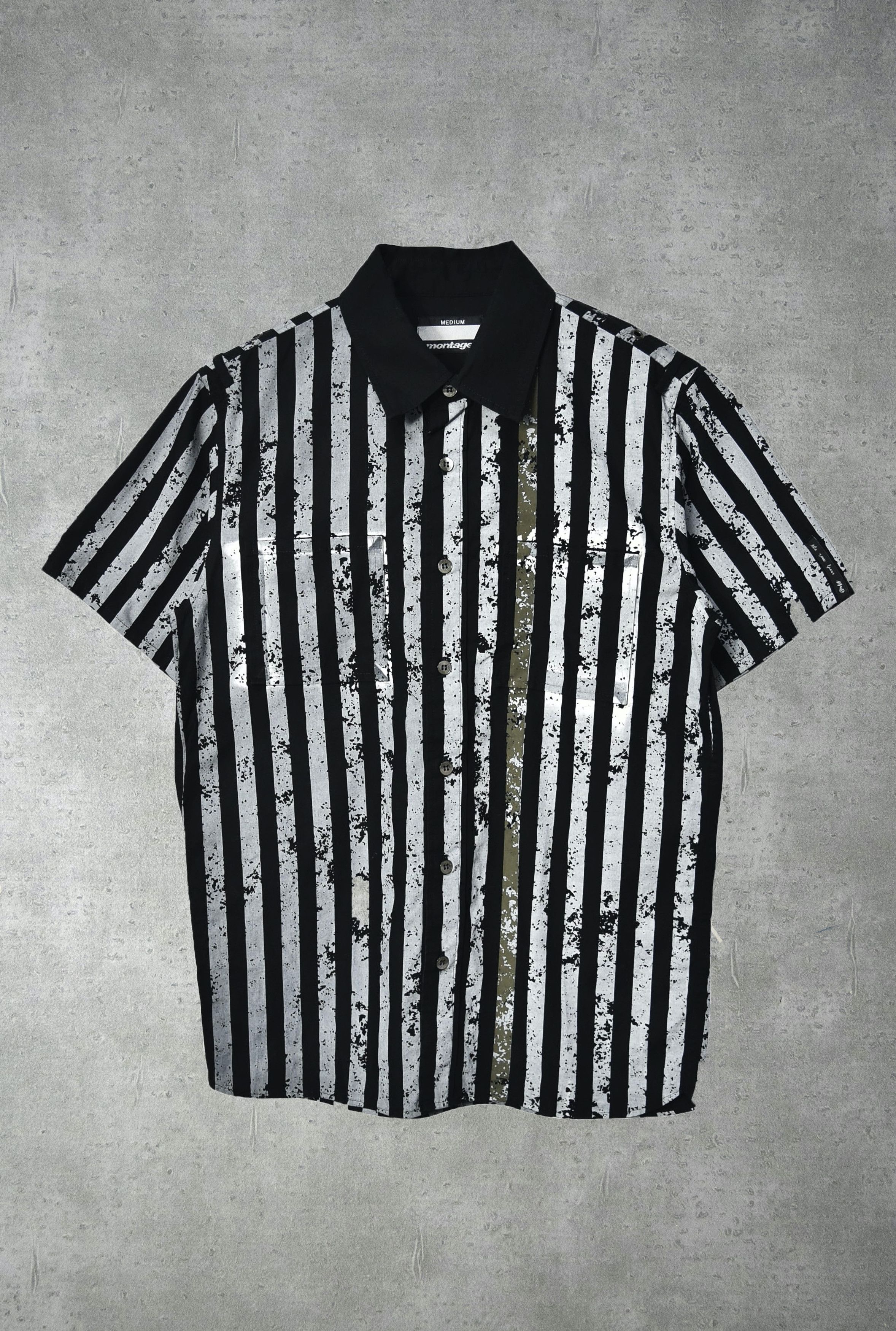 image of Montage/damaged Stripe Shirt/23886 - 0521 50 in Black, Men's (Size Medium)