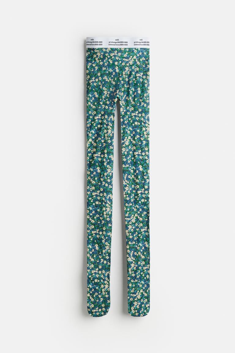 image of New H&m Hm H M Rokh Hwang Floral Print Tights 30 Denier in Blue, Women's (Size 27)