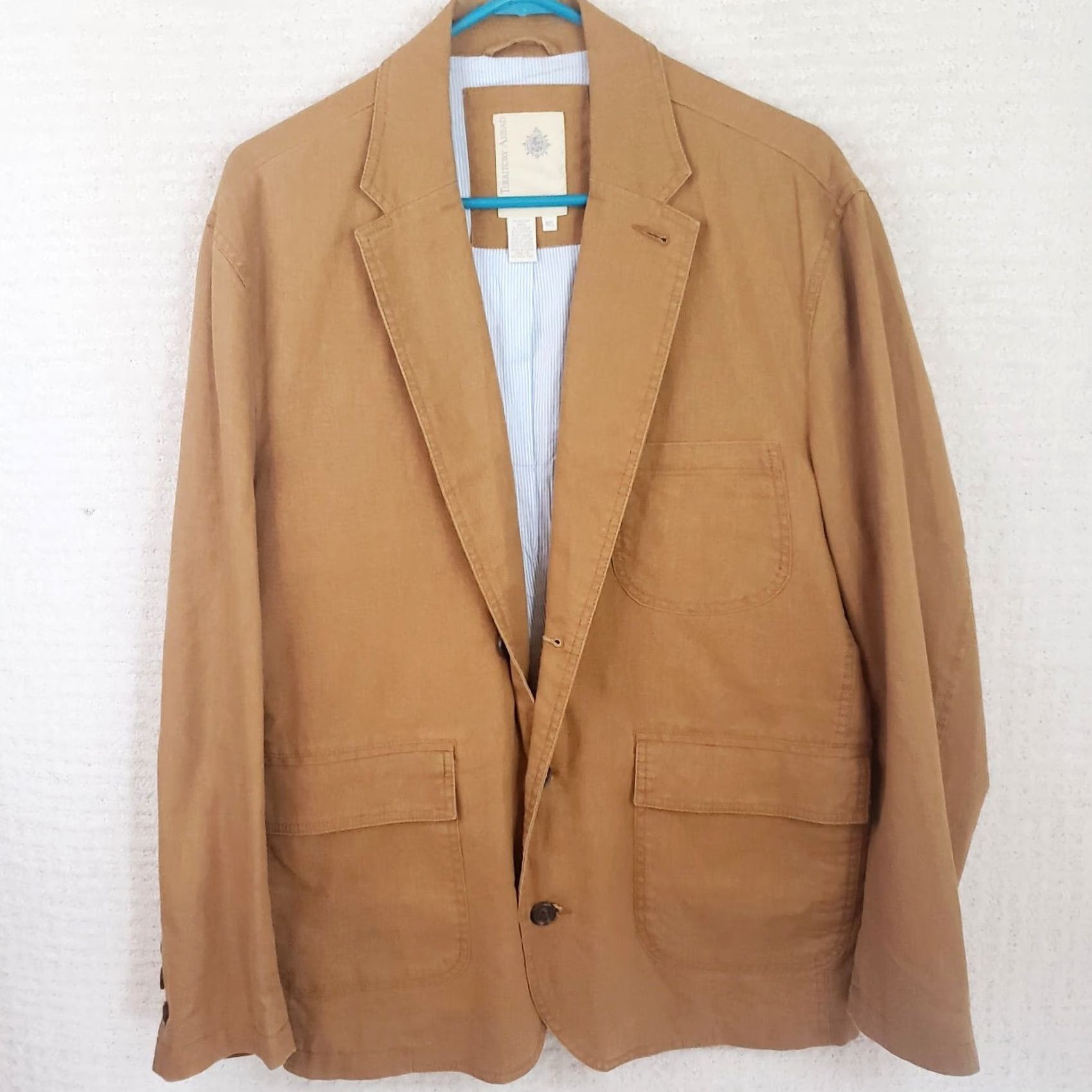 The Territory Ahead Territory Ahead Blazer Shirt Men 40S Brown Linen Silk Notch Casual Beach Sports Size 40R - 2 Thumbnail