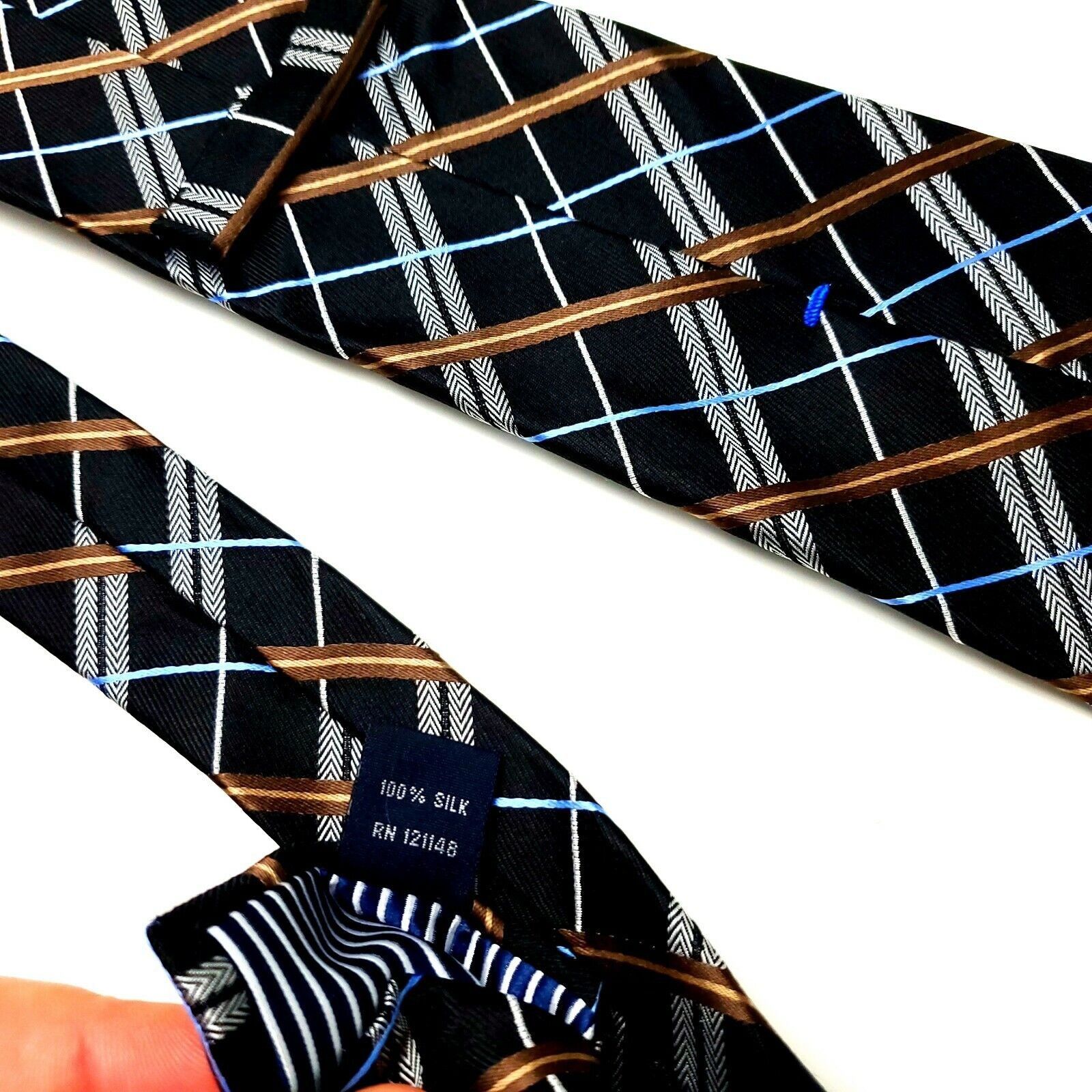 Nautica Nautica Silk Tie Woven Black Plaid Short Size ONE SIZE - 4 Thumbnail