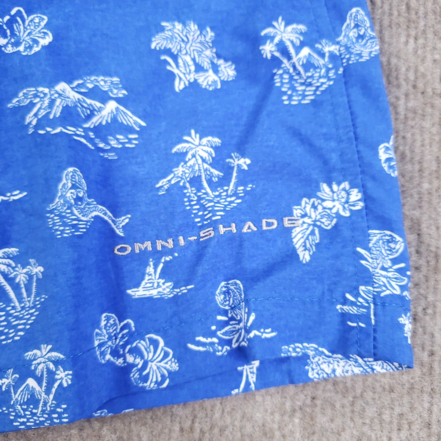 Vintage Columbia PFG Swim Trunks Mens Medium Blue Elastic Waist Lined Geometric Pockets Recreation Swim Bottoms M Blue Mens Size ONE SIZE - 4 Thumbnail