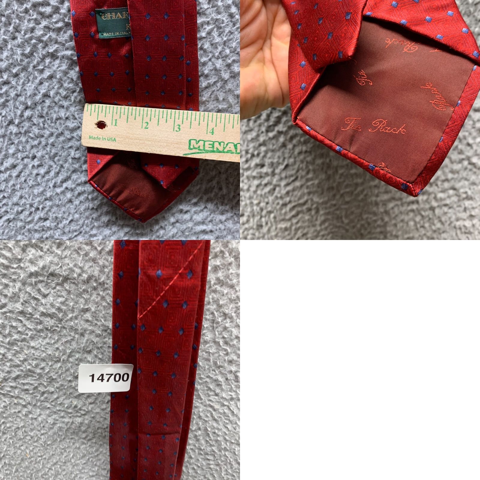 Vintage VINTAGE Charleston Tie Rack Tie Red Blue Diamond Mens 3.75 Inch 100% Silk Neck Size ONE SIZE - 9 Thumbnail
