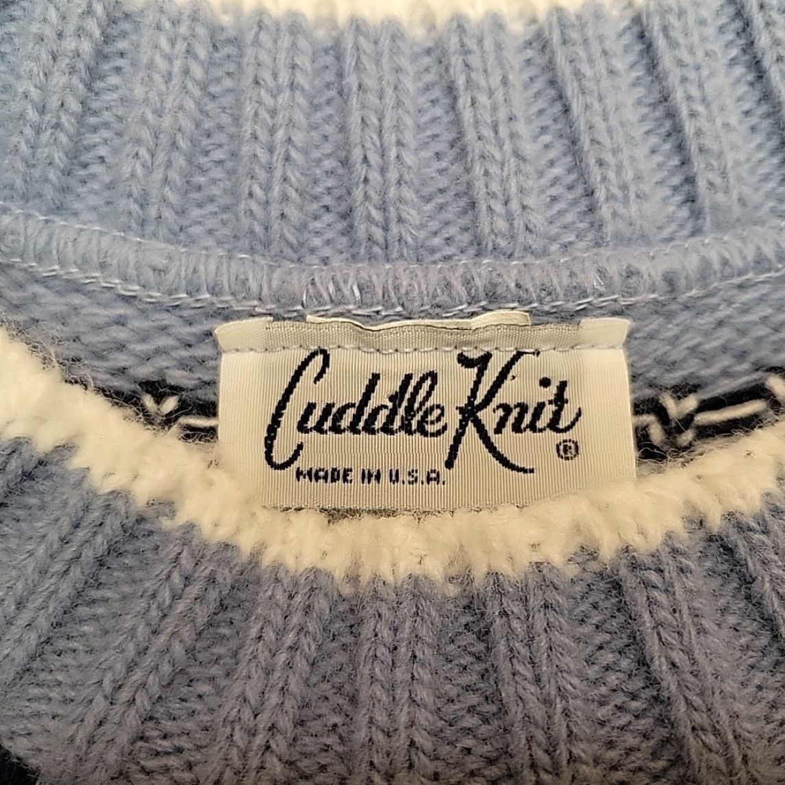 Vintage Cuddle Knit Sweater Womens M Blue Fair Isle Cottage Grandpa Chic Made In The USA Size M / US 6-8 / IT 42-44 - 3 Thumbnail