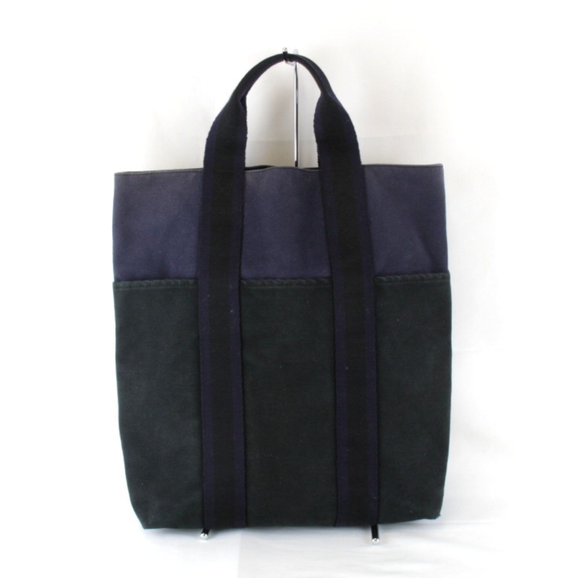 Hermes Foule To Cabas Tote Bag Canvas Navy Women's in Blue
