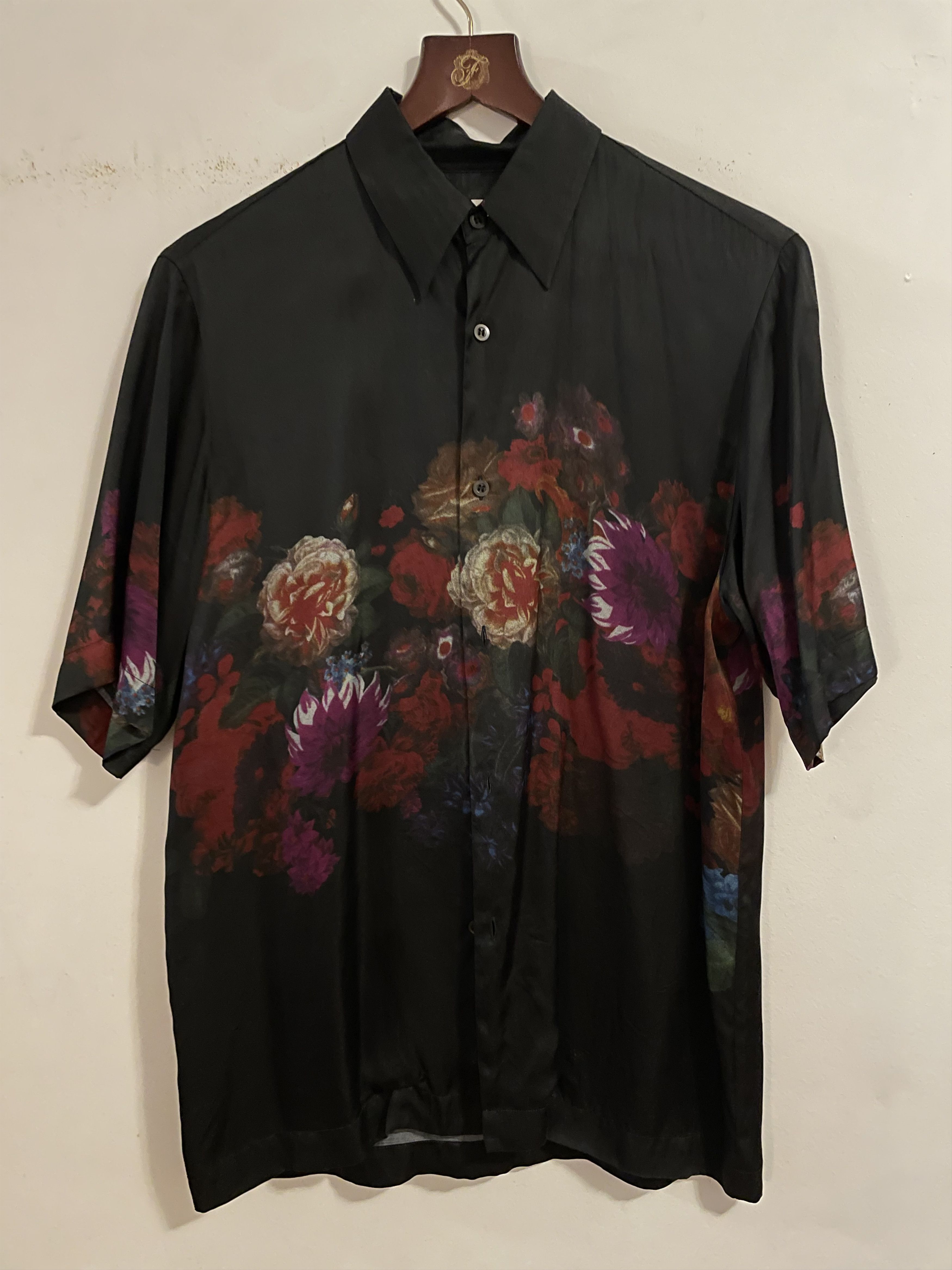 image of Dries Van Noten Black Floral Print Shirt, Men's (Size Small)