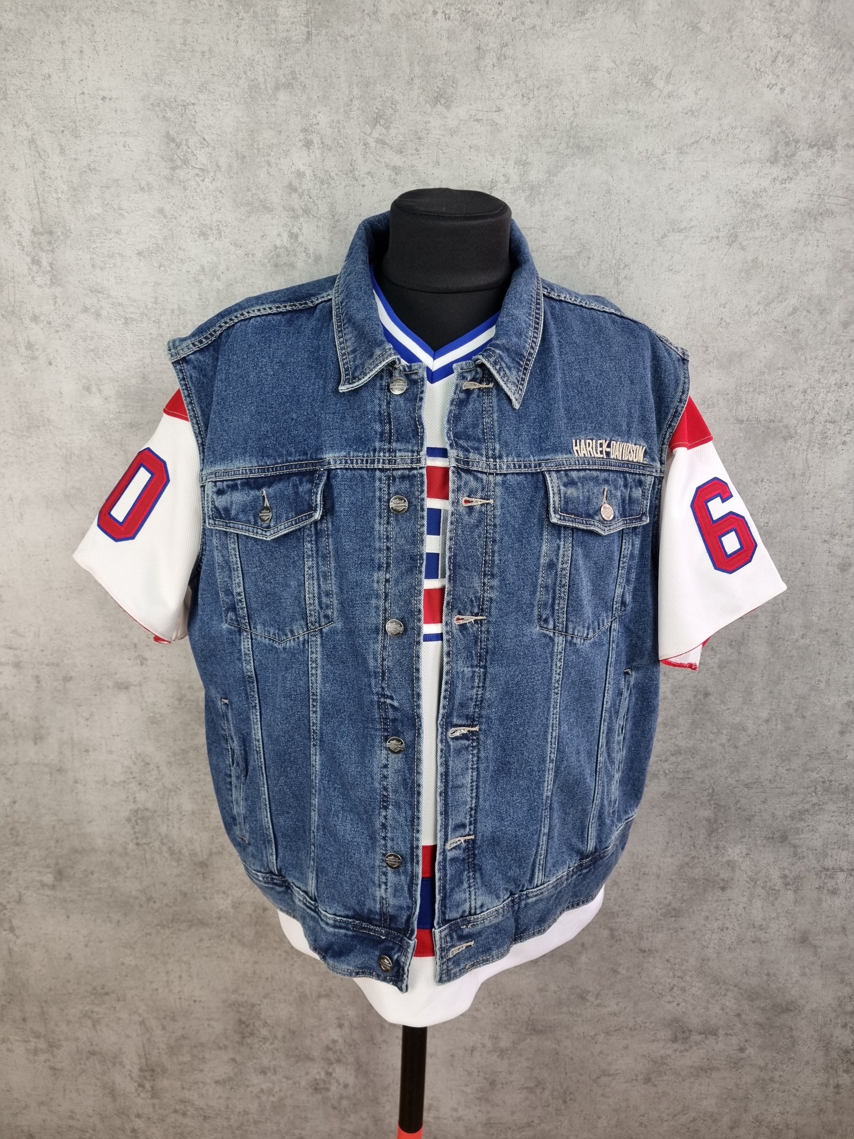 Harley Davidson × Vintage Harley Davidson Big Size Big Logo Denim Vest Size US XXL / EU 58 / 5 - 3 Thumbnail