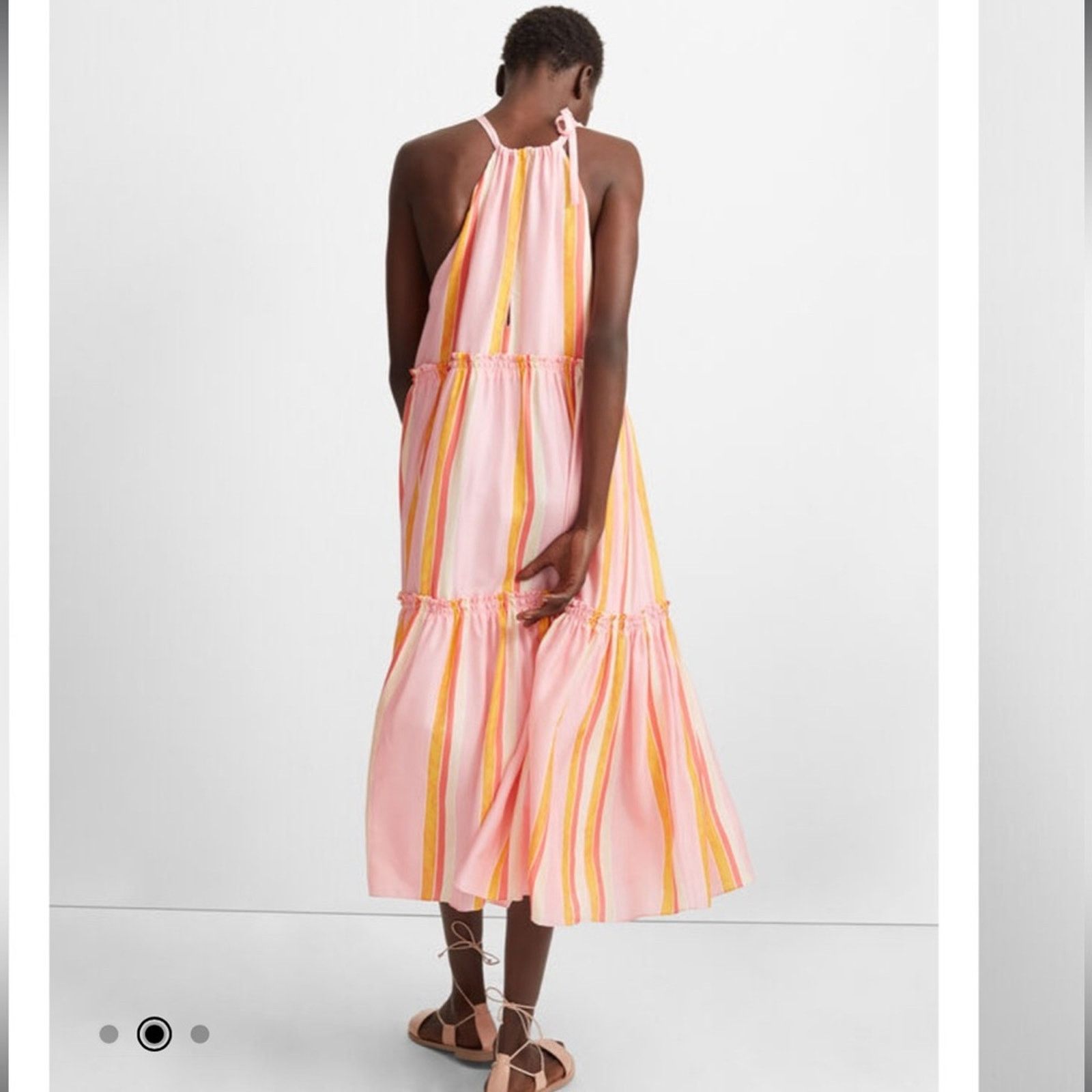 Club Monaco Club Monaco Amirra Silk Pink Multi Stripe Tiered Midi Dress Size XS / US 0-2 / IT 36-38 - 2 Thumbnail