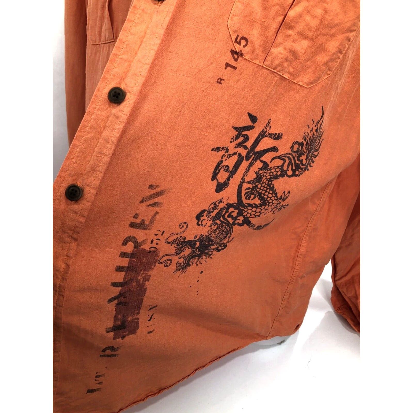 Polo Ralph Lauren POLO RALPH LAUREN ASIAN DRAGON SILK / LINEN Embroidered Pony Mens Md. Shirt Size US XXL / EU 58 / 5 - 2 Thumbnail