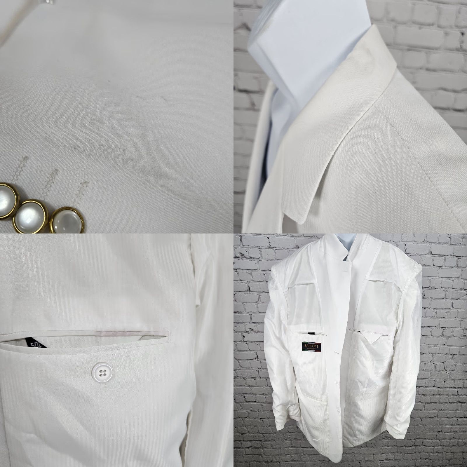 Vintage Lucci Collezione Ivory White 3 Gold Button Ventless Notch Blazer Sport Coat 50L Size 50R - 8 Thumbnail