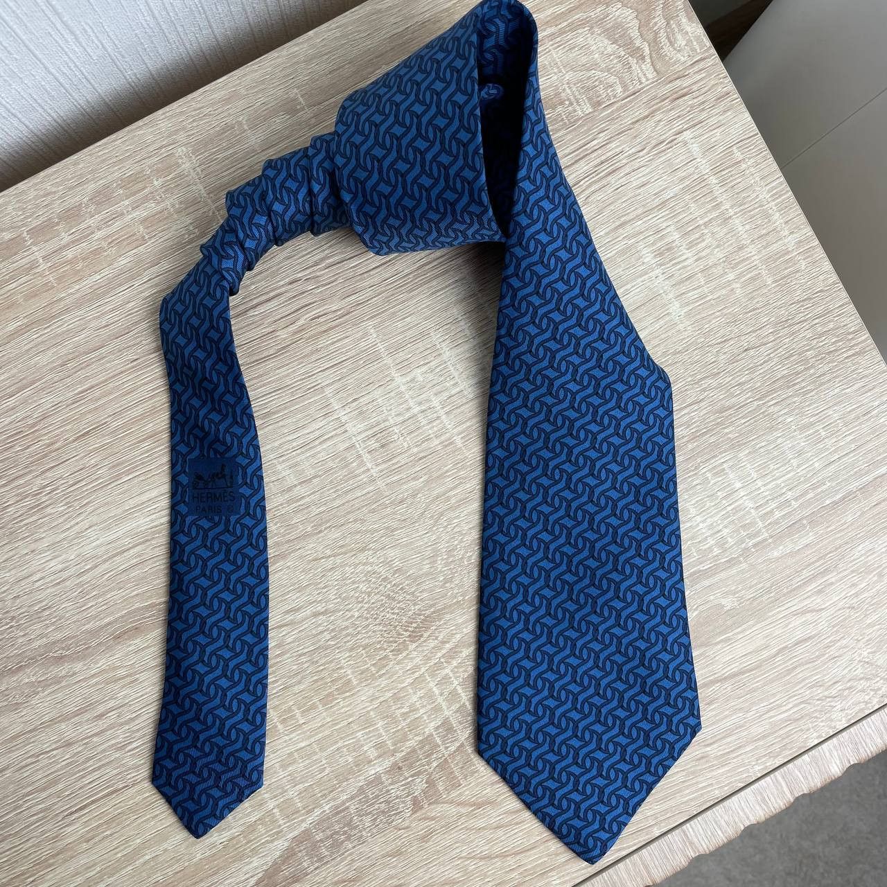 Hermes Hermes Paris Silk Tie 7660 TA Geometry Blue Size ONE SIZE - 3 Thumbnail