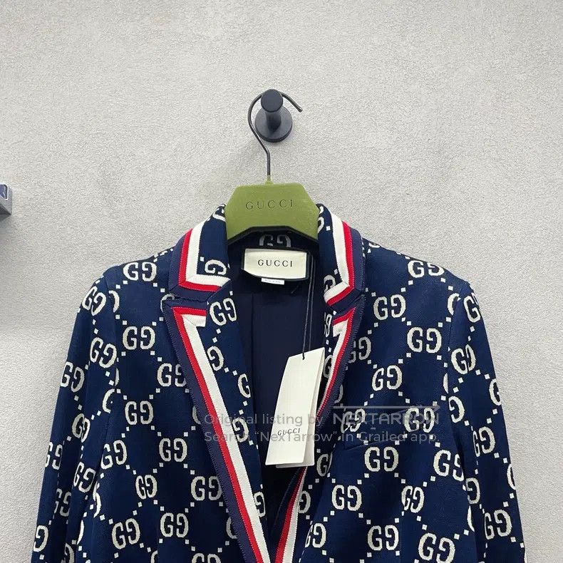 Gucci Gucci Logo jacquard dark blue long-sleeved suit jacket Size S / US 4 / IT 40 - 4 Thumbnail