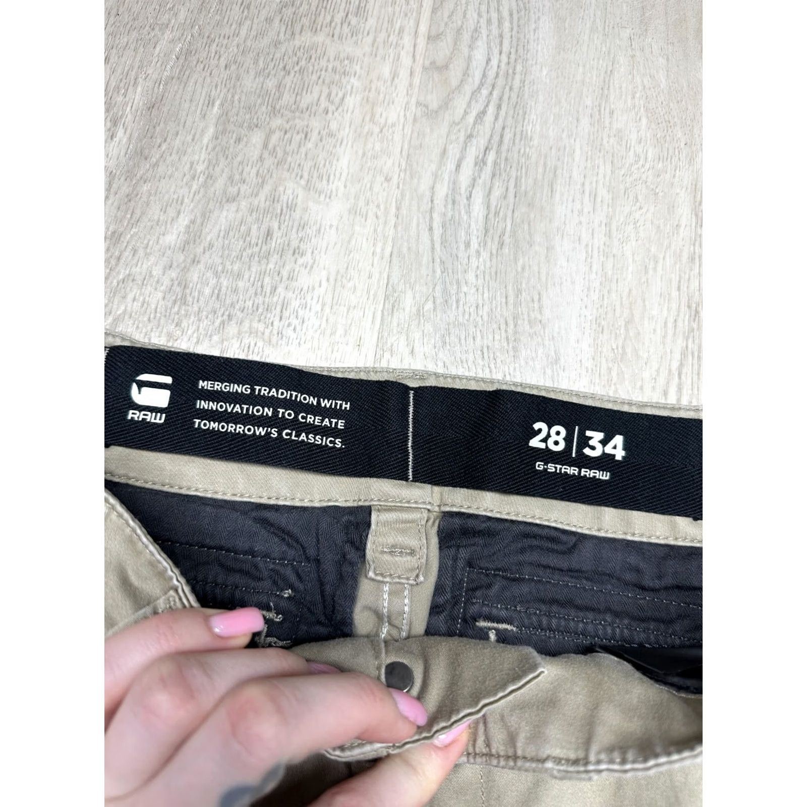 G-Star G Star Raw Mens Rovic Zip 3D Regular Tapered Cargo Pants Size 28 Beige Cotton Logo Pockets Cargo 3D 34in Inseam Mens Size US 28 / EU 44 - 3 Thumbnail